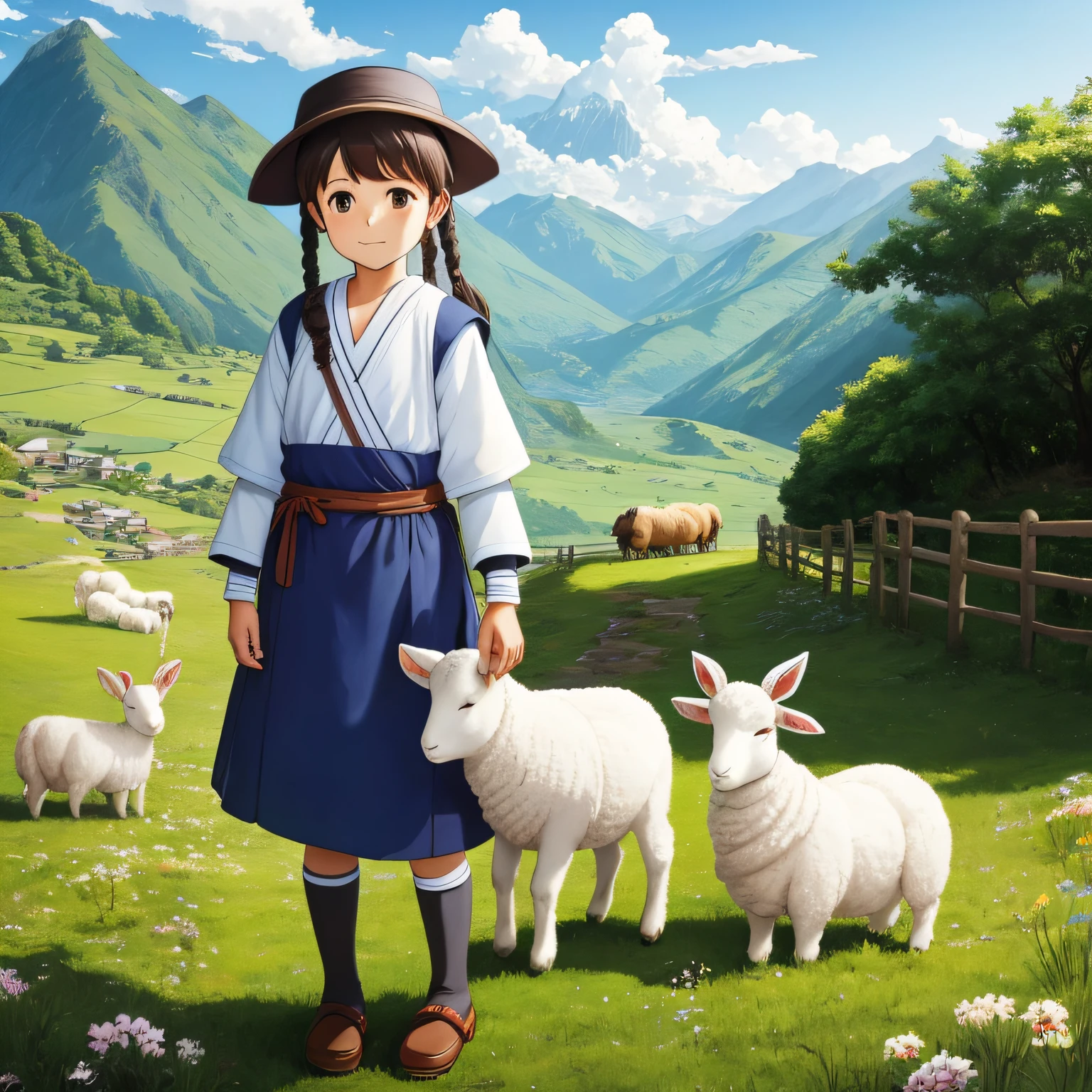 mont,pecora,Shepherd little girl,baiyun,hiyao miyazaki --auto