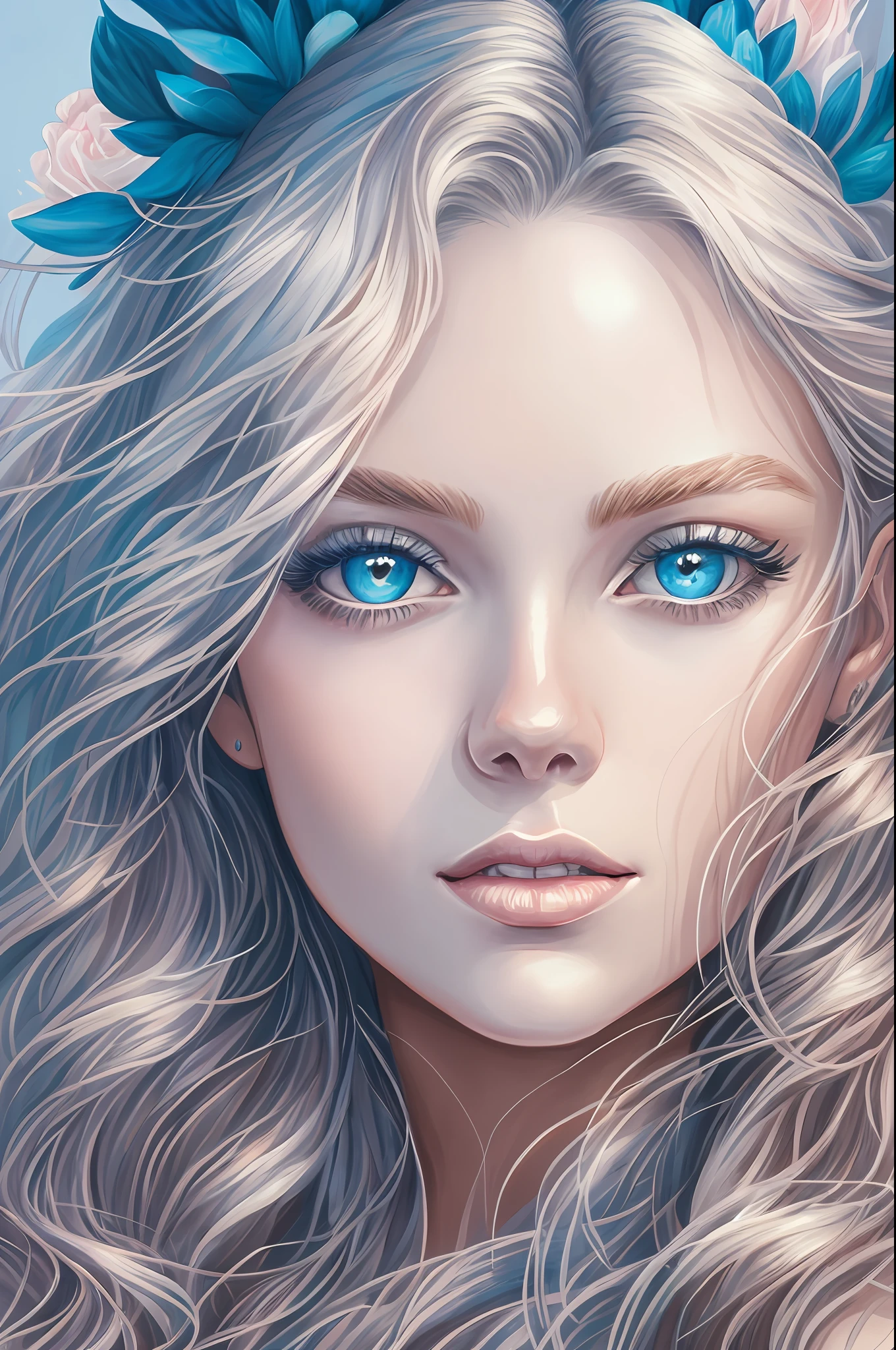 Blonde woman with blue eyes and long wavy hair in a silver dress, stunning digital illustration, gorgeous digital painting, detailed beauty portrait, beautiful digital artwork, beautiful fantasy art portrait, realistic digital illustration, detailed beautiful face, beautiful digital illustration, realistic beautiful face, gorgeous digital art, Stunning digital painting, digital fantasy portrait, beautiful fantasy portrait, realistic 4k digital art --auto --s2