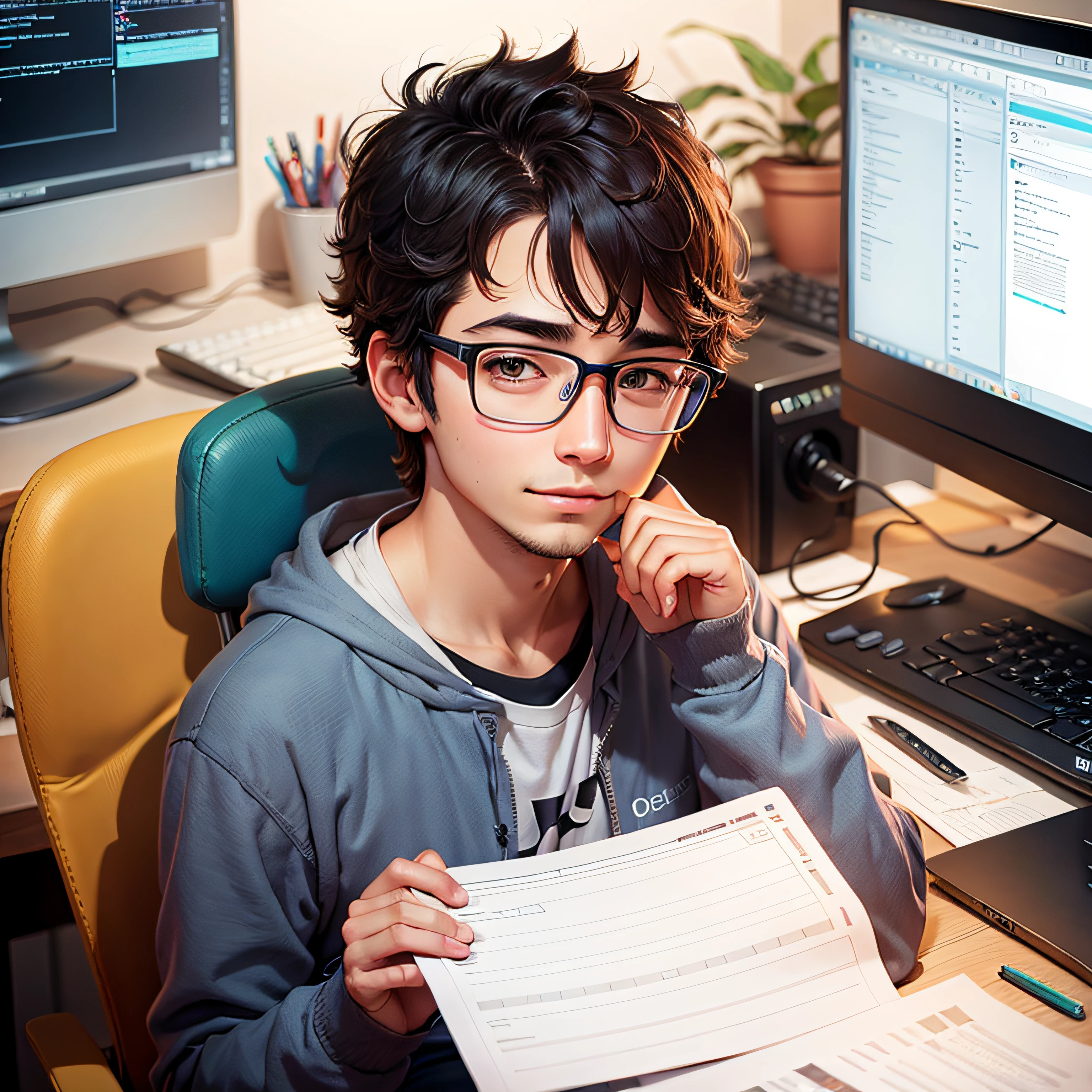 Cute programmer with glasses,illustration --auto