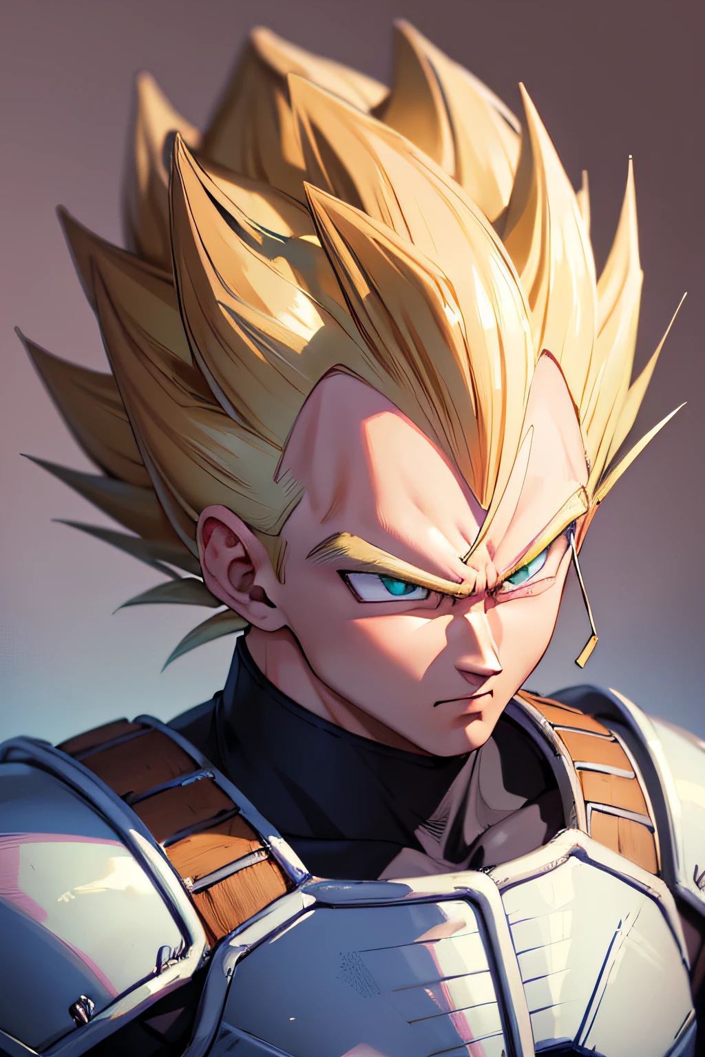 (masterpiece, best quality: 1.2), cowboy shot, solo, male focus, 1boy, vegeta, serious, looking at the viewer, spiked blonde hair, green eyes, armor, white gloves