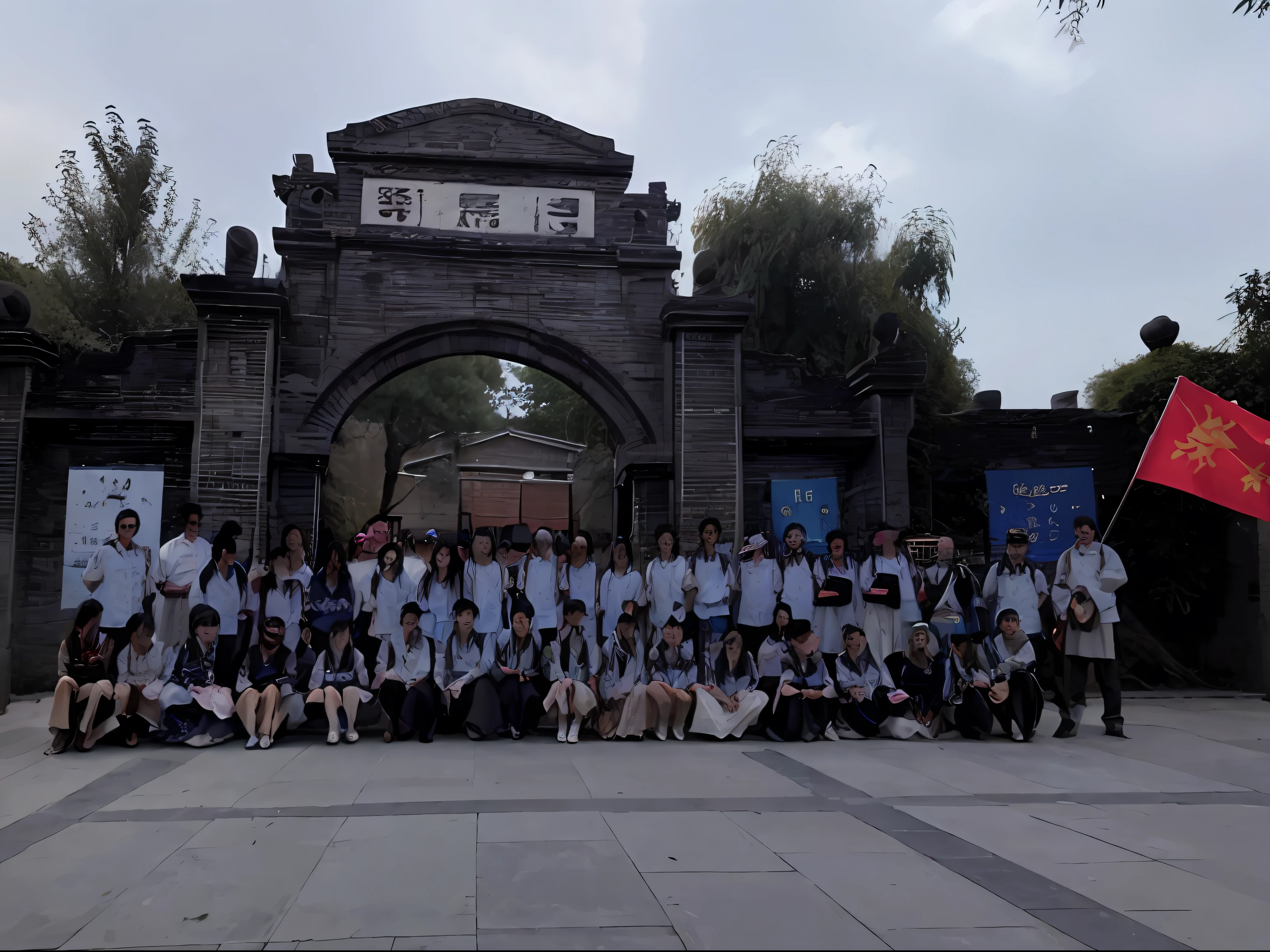 A group of Alafard children pose for a group photo in front of the gate, Group photo, author：Ann Text, by Ni Yuanlu, at an ancient city, author：Shi Zhonggui, author：Li Zai, OMG, historical image, jinyiwei, information, mingchen shen, 8K)), author：Wen Zhenheng