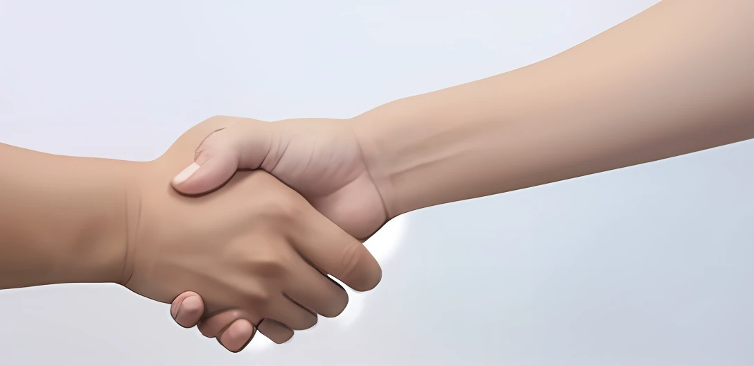 Two people shaking hands on a white background, he felt a current of emotion running through his body