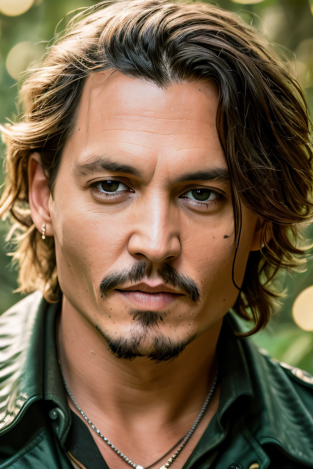 masterpiece, johnny depp walking through jungle at night among fireflies, (high detail:1 1), rough face, natural skin, high quality, nsfw, beautiful eyes, (detailed face and eyes), (face: 1 2), noise, extra, real photo, PSD, lamp film photography, sharp focus, contrast lighting, detailed skin, high resolution 8k, crazy detail, realistic, professional photography, 8k UHD, SLR camera, soft lighting, high quality, film grain, Fujifilm XT3
