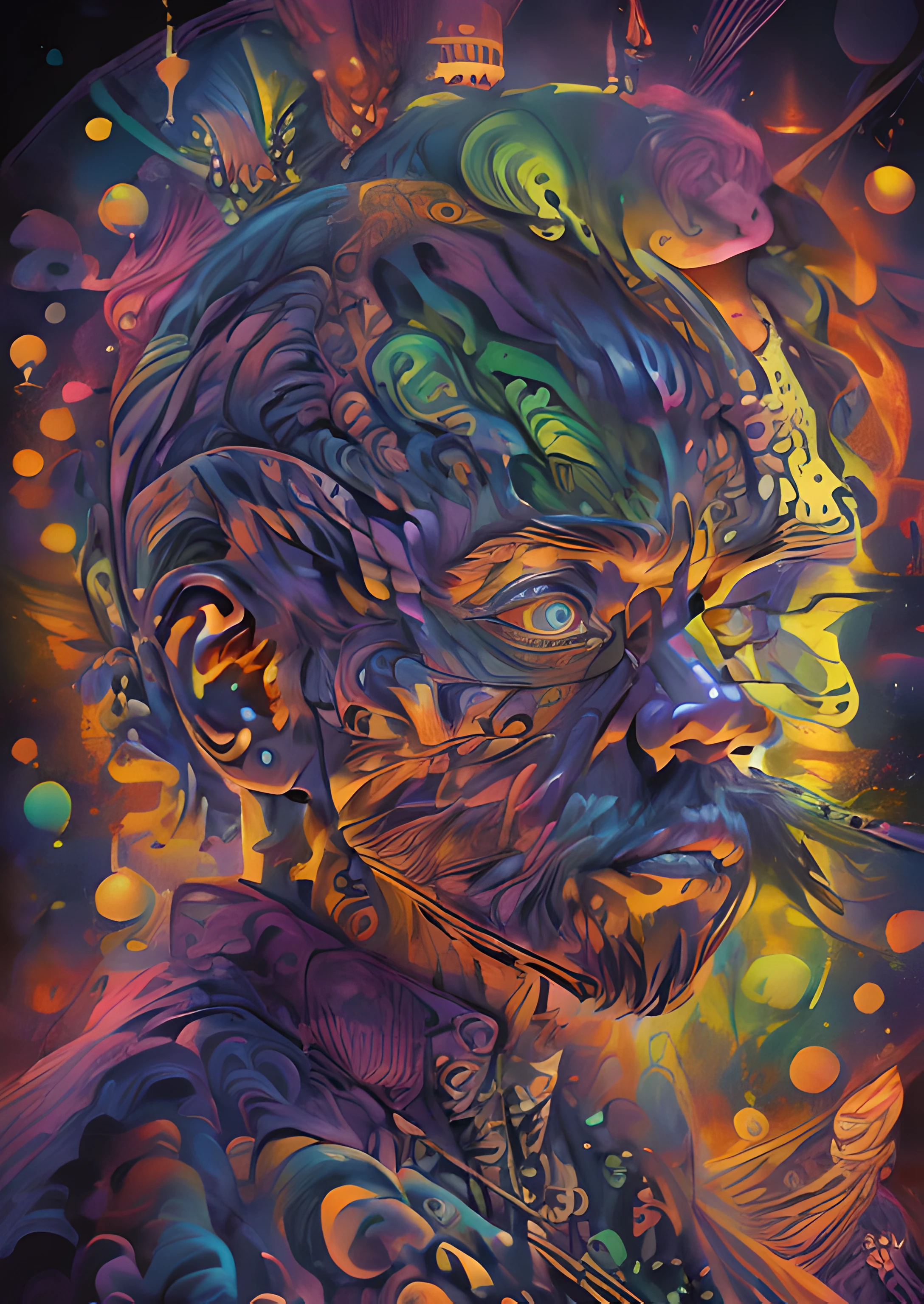 (High resolution, incredibly detailed, masterpiece), portrait of friedrich nietzsche, featuring fractal geometry in (vibrant colors:0.6), set against a (galactic background:1.2), bringing together complex, mesmerizing shapes and patterns.dmt .