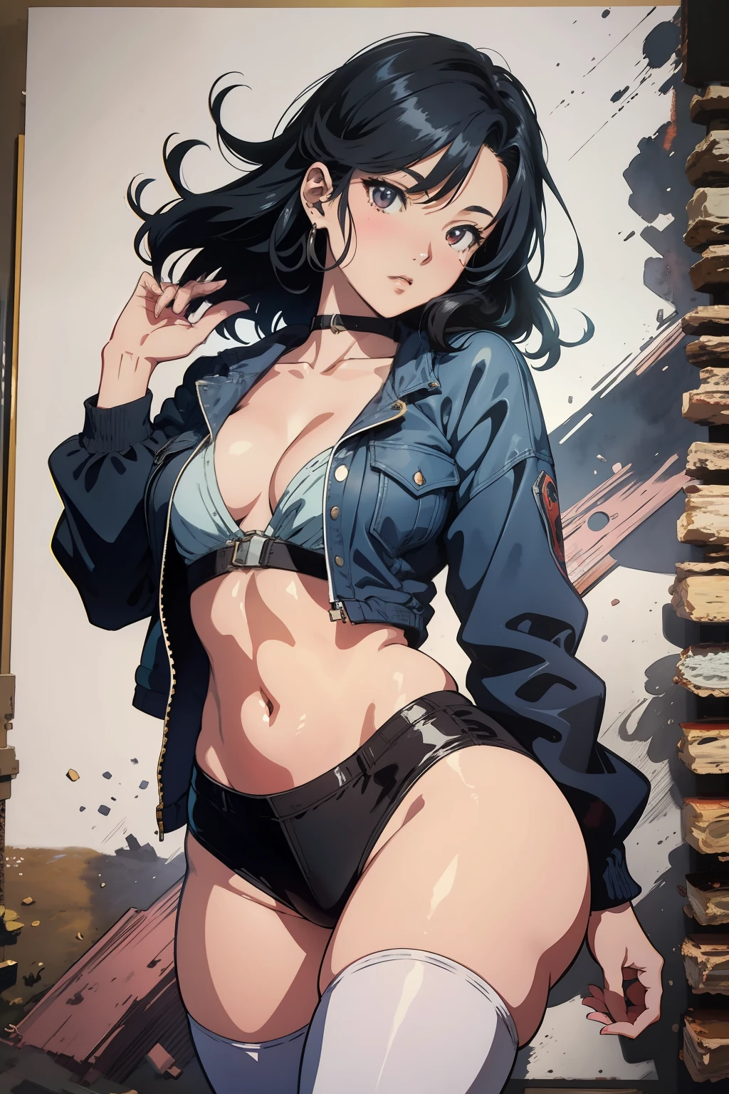 /draw [retro anime art style], old anime, 1980s \(style\), 1990s \(style\), watercolor \(medium\), ((best quality)), ((masterpiece)), [detailed], [anime and manga image], [captivating], [enchanting], [narrow hips], [medium breasts], [wide hips], [ultra detailed hands], {dark skinned female}, {pinup}, {sexy pinup}, {casual clothes}, ((casual clothes)), 1girl, dark skinned female, oldschool, solo, [high top sneakers], white background, (hyperdetailed:1.15), [detailed], ((best quality)), ((masterpiece)), (soft light, sharp:1.2), (illustration, uhd, unreal engine, sharp focus,), op quality, best quality, official art, ultra detailed texture, ultra detailed hands, ((art by takehiko inoue)), [pixiv],