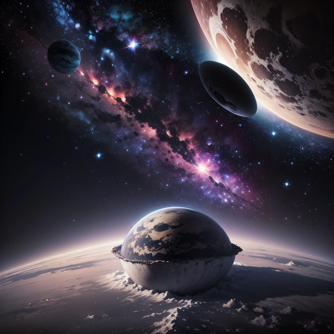 Cosmic galaxy,The scene is magnificent,Particularly large planet,Gray tones, --auto