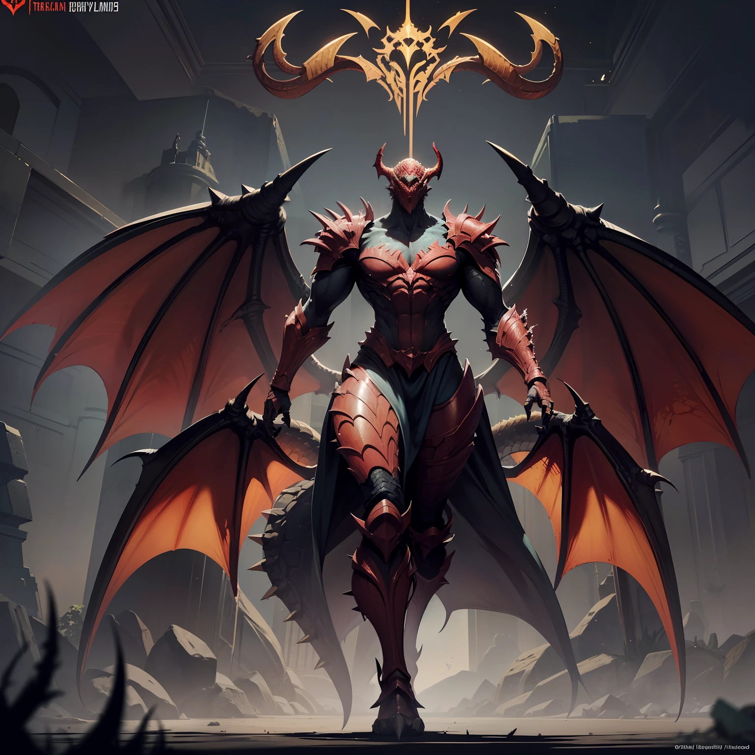 (Human male), bodyhorror, Evil monsters, ((The head of a dragon)), (((Hands have sharp claws, Stout warframe body, Thick armor limbs, Dragon's foot, There are spikes in the heels))), Muscle mutant organisms, ((Thick scaly tail)), ((huge dragon wings)), Stand on a square marble base), Creepy muscular mutant creatures, full bodyesbian, In an abandoned castle in the forest --auto