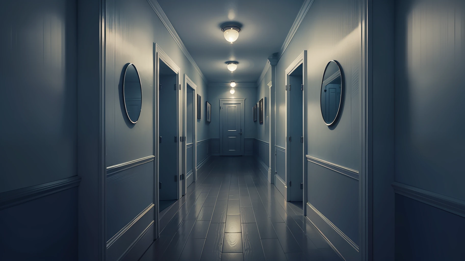 Spooky Hallway with 3 rooms.