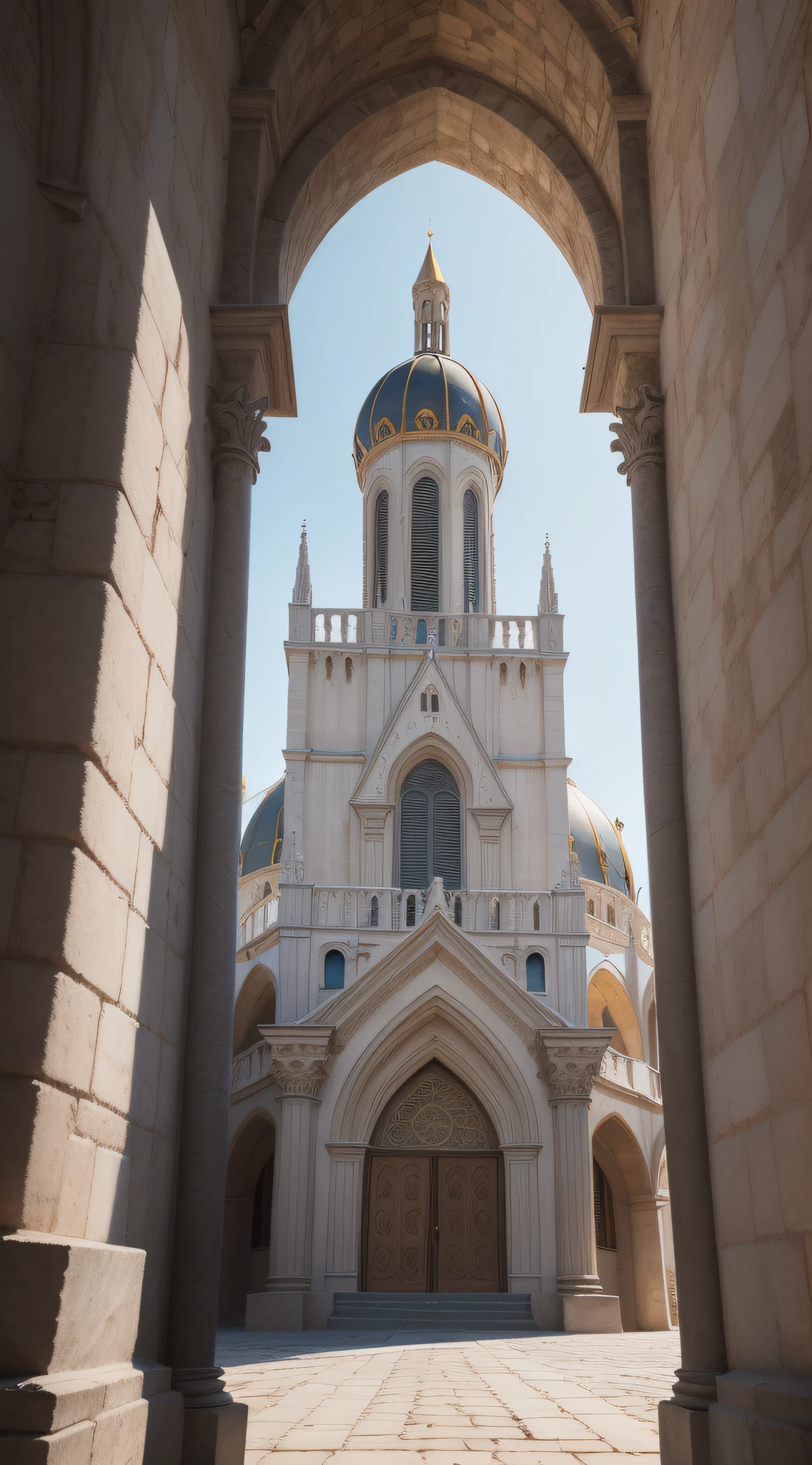 Cinematic, photo, a medium shot of a beautiful elven byzantine gothic tower in a medieval city designed by Leonardo da Vinci, grey granite, slender, dome, filigree, elegant elaborate complex architecture, medieval architecture, medieval design, photographed with Canon EOS 5D Mark IV, monument, sense of wonder, extremely detailed, realistic textures, artistic