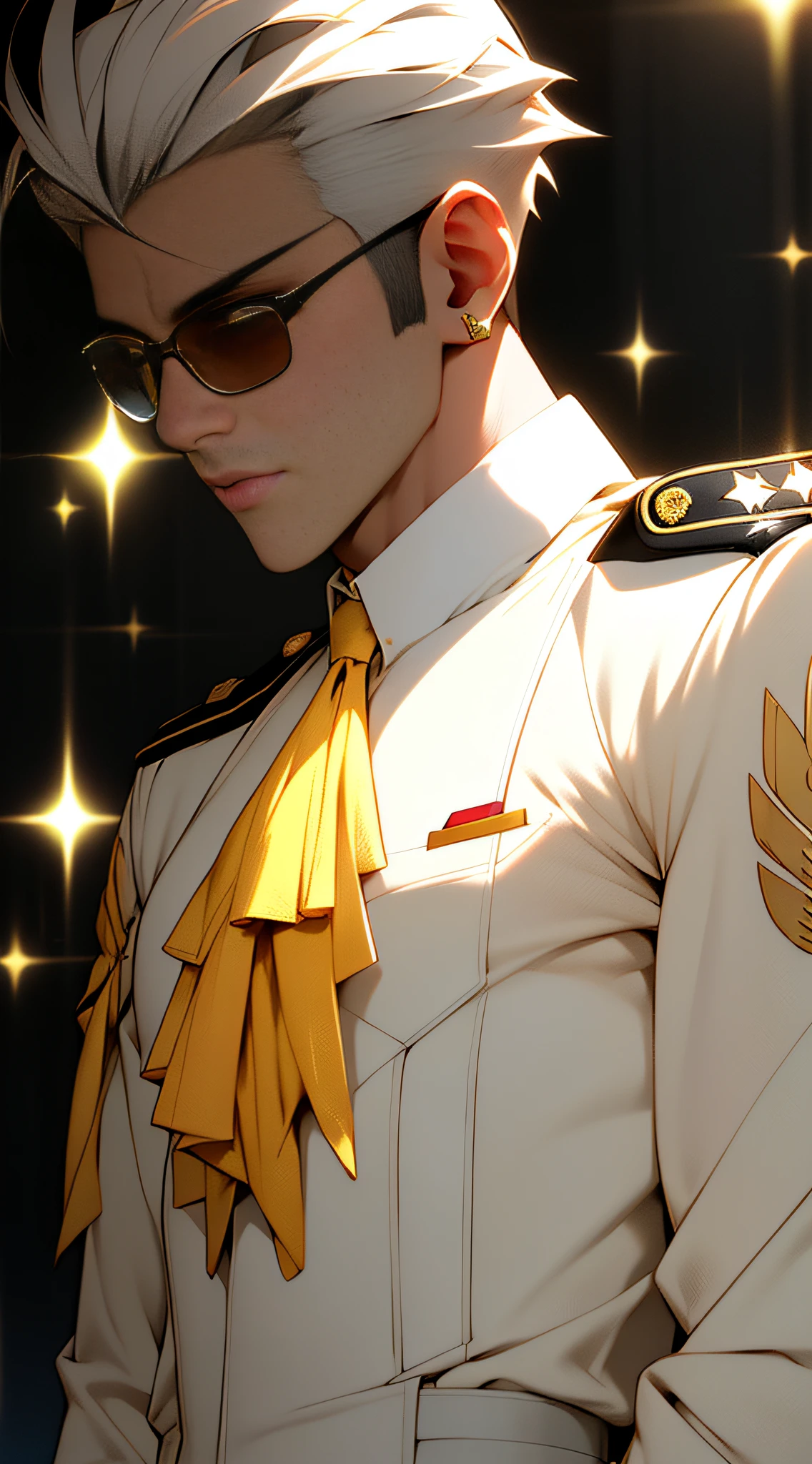 ((tmasterpiece, Need,Business negotiation aesthetics)),1 male solo, Close-up Shot Shot, (Determined eyes),(army suit),(White pilot captain jacket:1.3)(Detailed US Air Force pilot uniforms:1.5)(cabelos preto e longos),(formal outfit),Mature men,(Clear facial features,detailed skin textures,Handsome face),white backgrounid, Yellow skin, standing on your feet,(tmasterpiece,top Quority,best qualtiy),(((flatcolors))),Strong,
