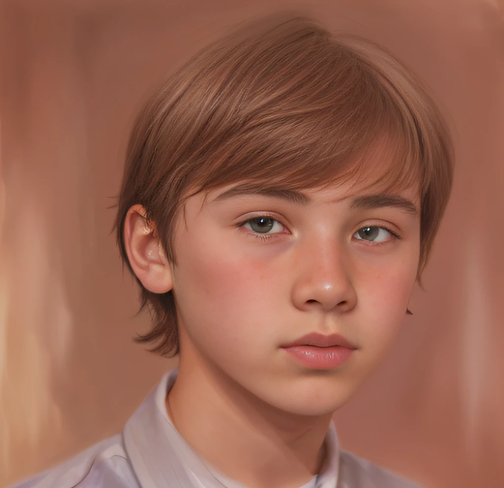 there is a young boy with a tie on looking at the camera, tommy 1 6 years old, zoomed out shot, close up potrait, portrait!!!!!!, blurry image, distorted photo, inspired by Luca Zontini, zoomed in, made with photoshop, drawn with photoshop, zoomed out, closed up portrait, slightly tanned