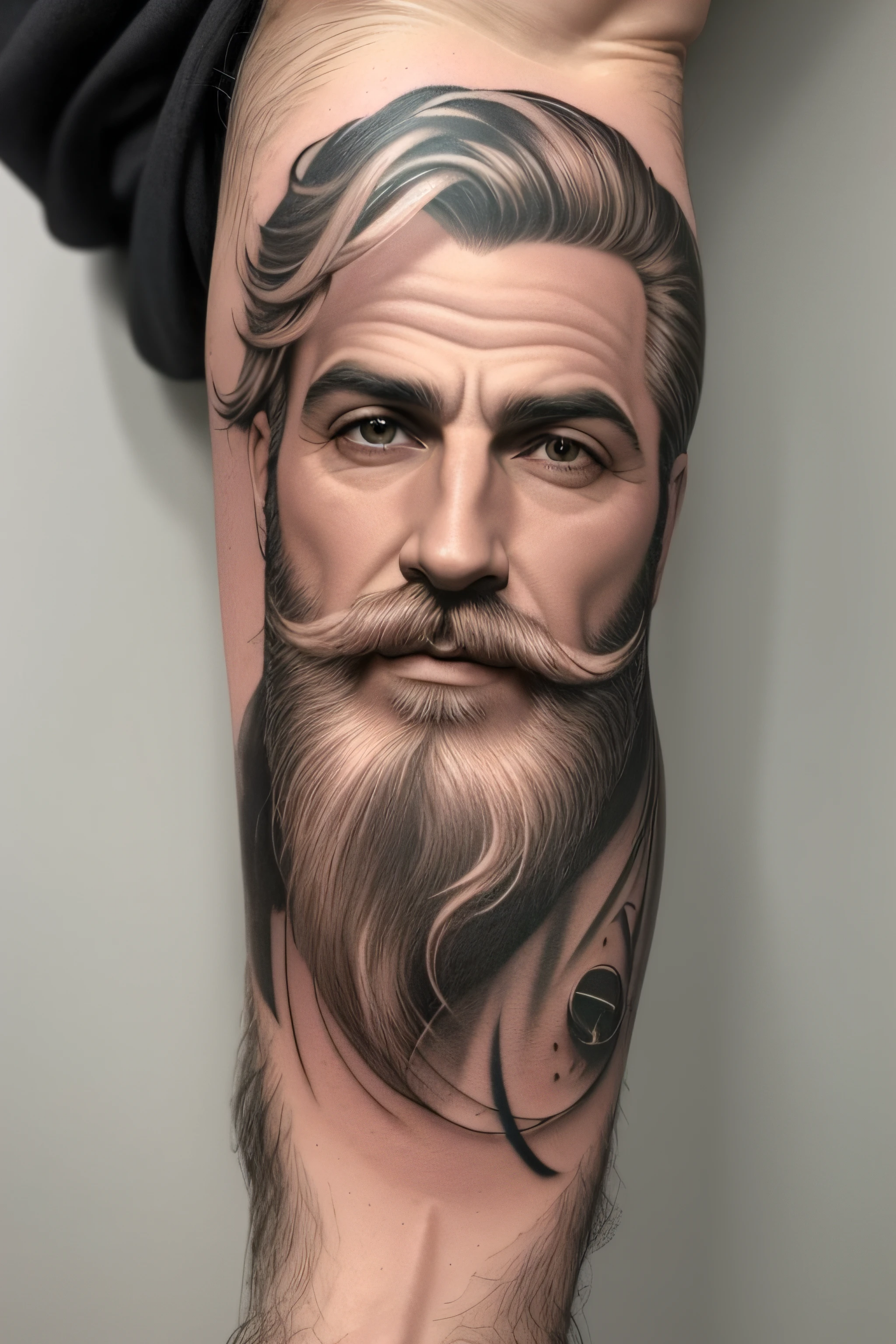 a man with a beard and a watch tattoo on his arm, realismo super intrincado, tatuagem sombreada hiper realista, Ultra - realista e intrincado, tatuagem realismo, obra-prima realista detalhada, tatuagem hiper-realista, por Pogus Caesar, Homem extremamente detalhado, detalhes intrincados realistas, tatuagem hiper realista, rosto insanamente detalhado, arte de corpo inteiro altamente detalhada, detalhes intrincados hiperrealistas