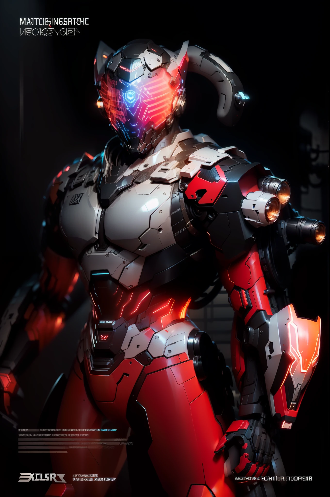 Realiy，photorealestic，Machinary，mechs，Technologie，musculous，glowing light eyes，Burly body，style of photography，Real scenery（Metallic texture 1.8）（Excess detail 2）（High resolution1.6）（4K clarity1.9)（Carbon fiber 1.5）（Metal reflection 1.5），Neon lights