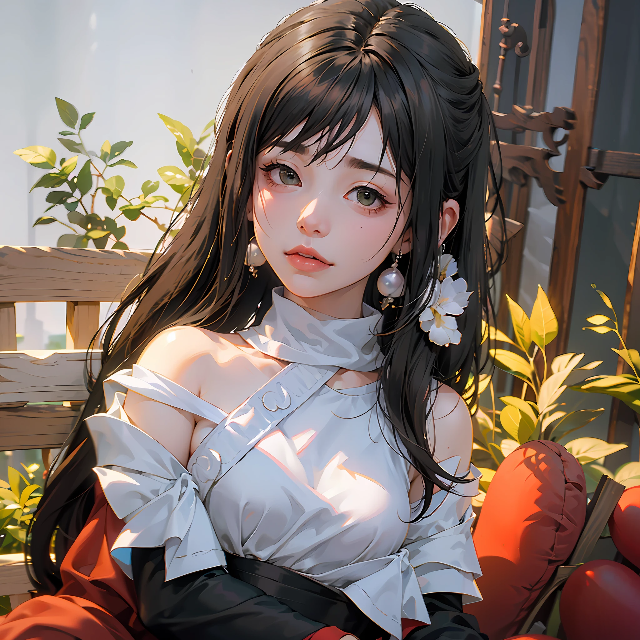 Araff woman poses for photos with long hair and sweater, sakimichan, Yoshitomo Nara, earring, chiho, Wearing pearl earrings, Earrings, ulzzangs, Middle Metaverse, reluvy5213, shikamimi, 1 8 I, 8K)) --auto