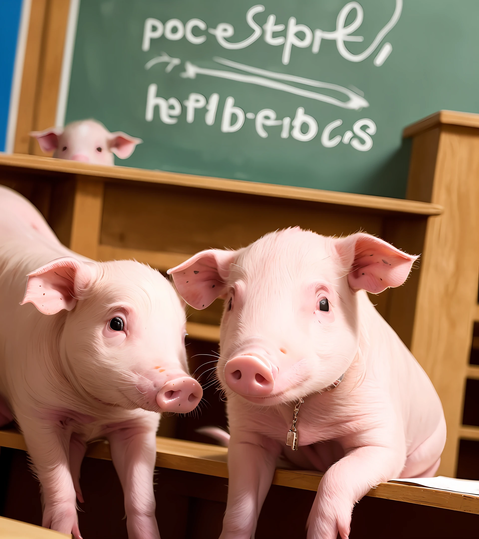 Cute piglets in the classroom