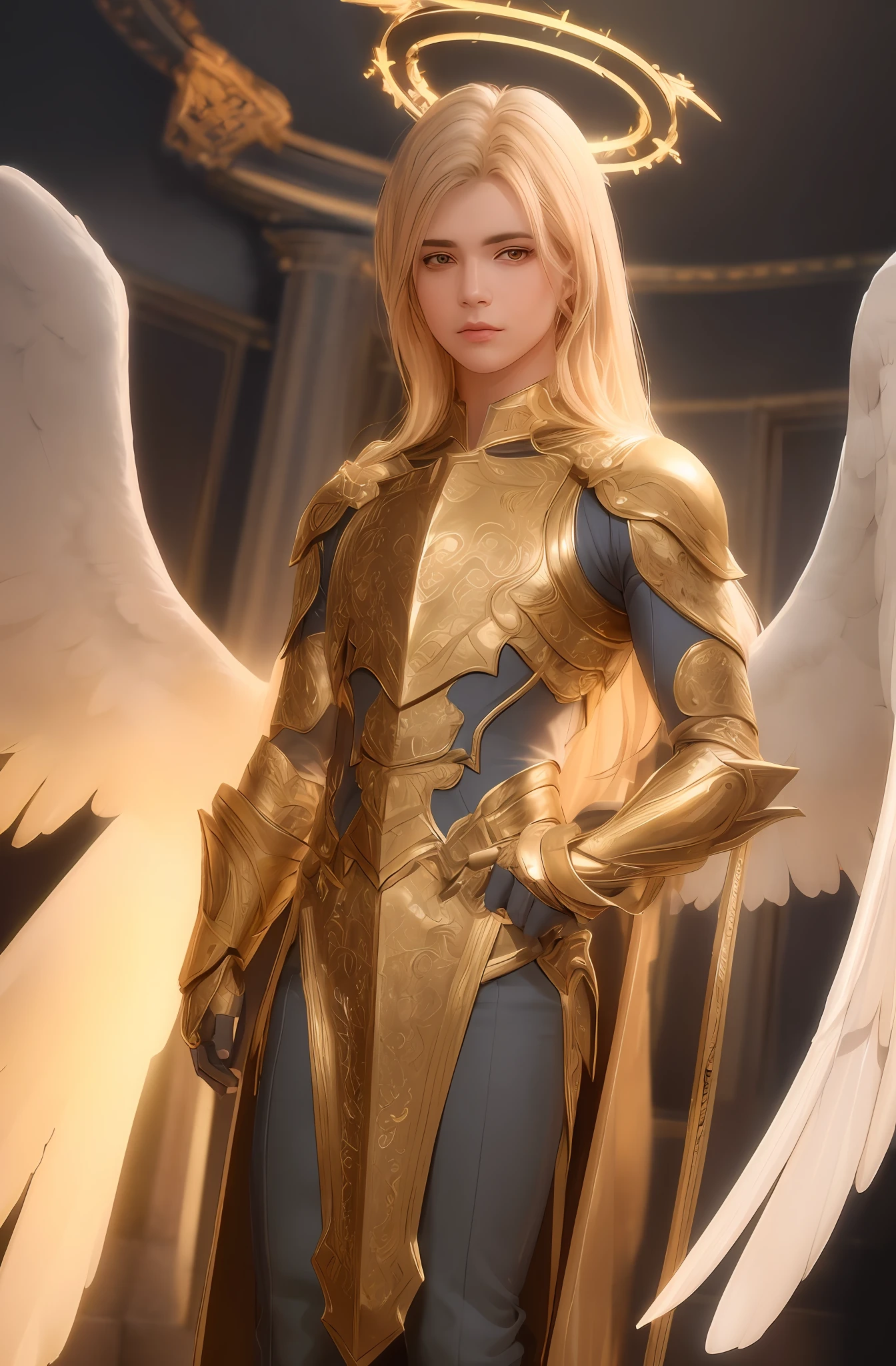 um anjo vestido de anjo com roupas de linho e usando um cinto de ouro puro. 6 O seu corpo brilhava como pedras preciosas, o rosto parecia um inspirador, os olhos eram como tochas acesas, The arms and how to leg
