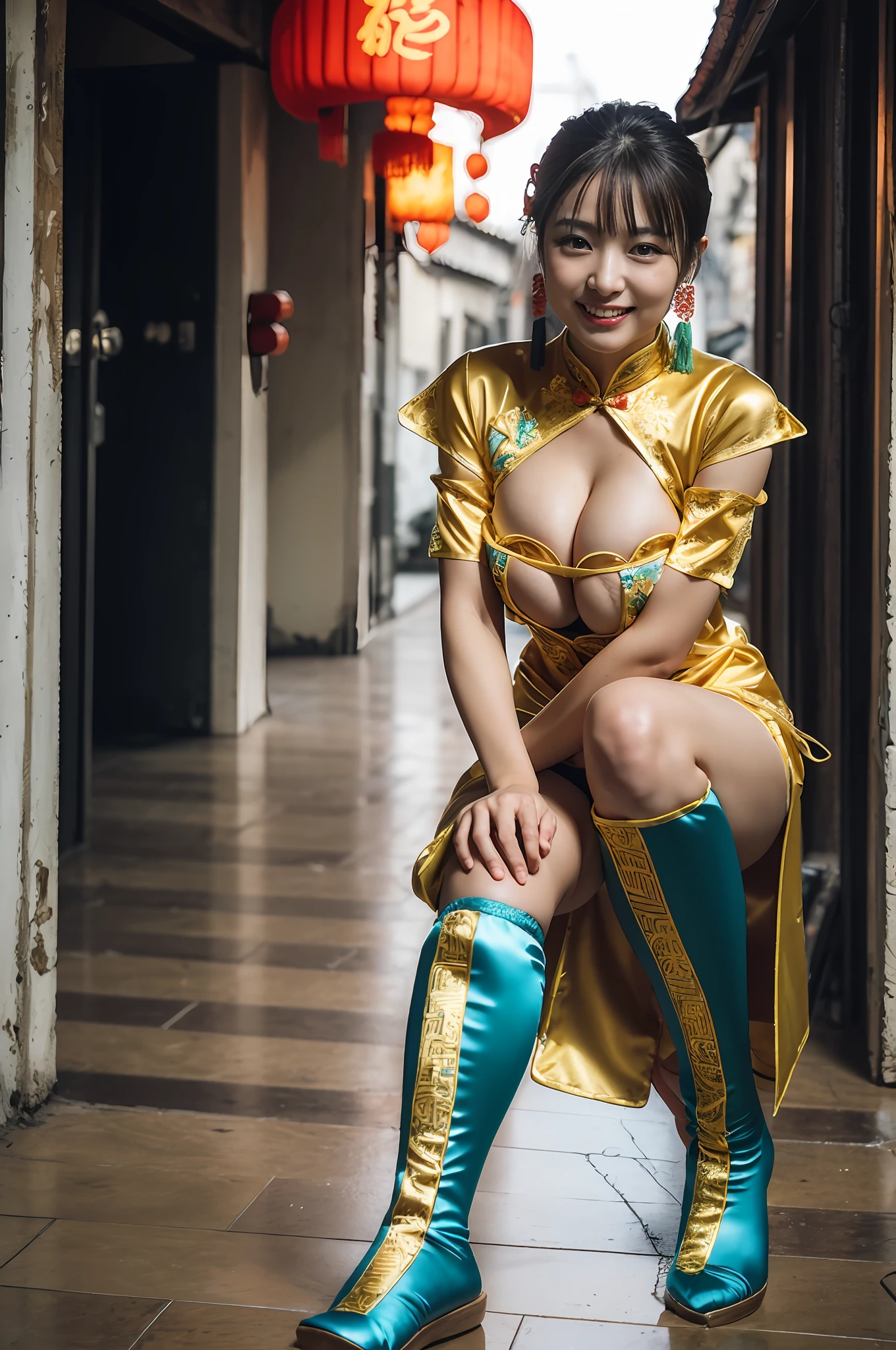 (((long Traditional Chinese costumes outfit comes off))),(((view full body))),(((Show ))),(((bare inner thigh)))、(((show side breast))etached sleeves))),(((over-kneehighs))),ulzzang-6500-v1.1, (Raw photo:1.2), (Photorealsitic:1.4), a beautiful detailed girl, extremely detailed eye and face, beautiful detailed eyes, ultra-detailed, High resolution, top-quality, ​masterpiece, ighly detailed, 8k wallpaper, magnifica, finely detail, top-quality, Light on the face,电影灯光,1girl in,(Kowloon City),Beautiful eyes,a smile,Opening Mouth,(((pants wedged between buttocks)))、Lad panties
