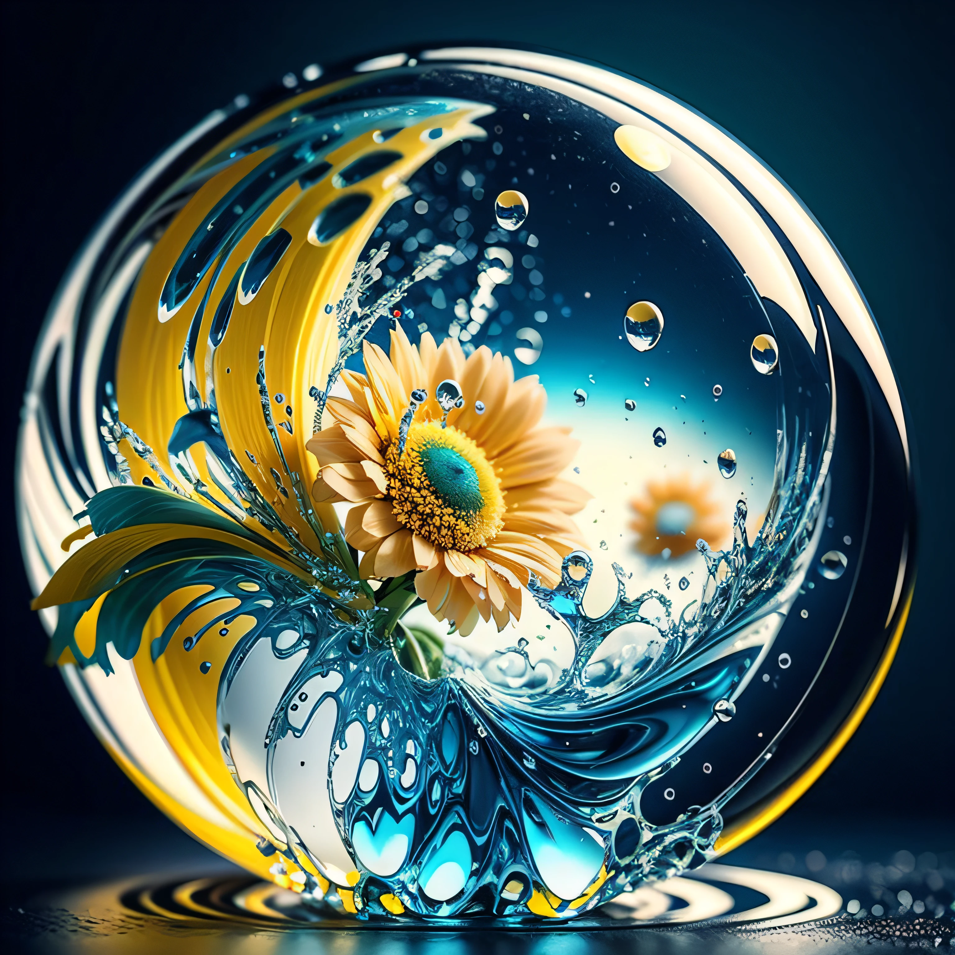 bubblerealm art, modified, yellow,blue,oil