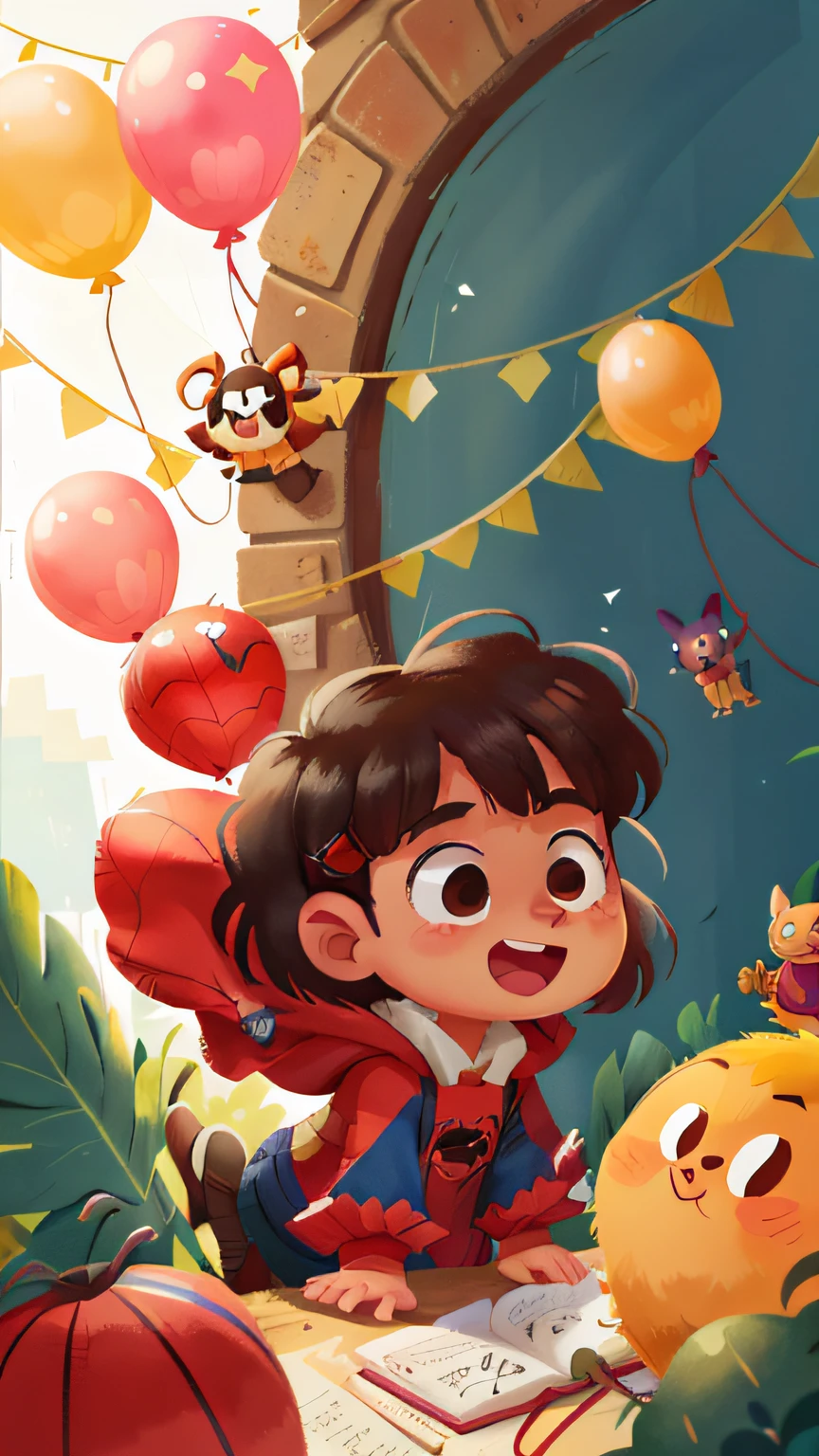 zoo，Female Spider-Man girl，Spider-Man's clothes，Many balloons,cheerfulness，Rejoice，Perfect quality，Clear focus（Clutter - home：0.8）， （tmasterpiece：1.2） （realisticlying：1.2） （Bokeh） （best qualtiy） （detailedskin：1.3） （complexdetails） （8K） （detailedeyes） （Sharp focus）,（having fun）