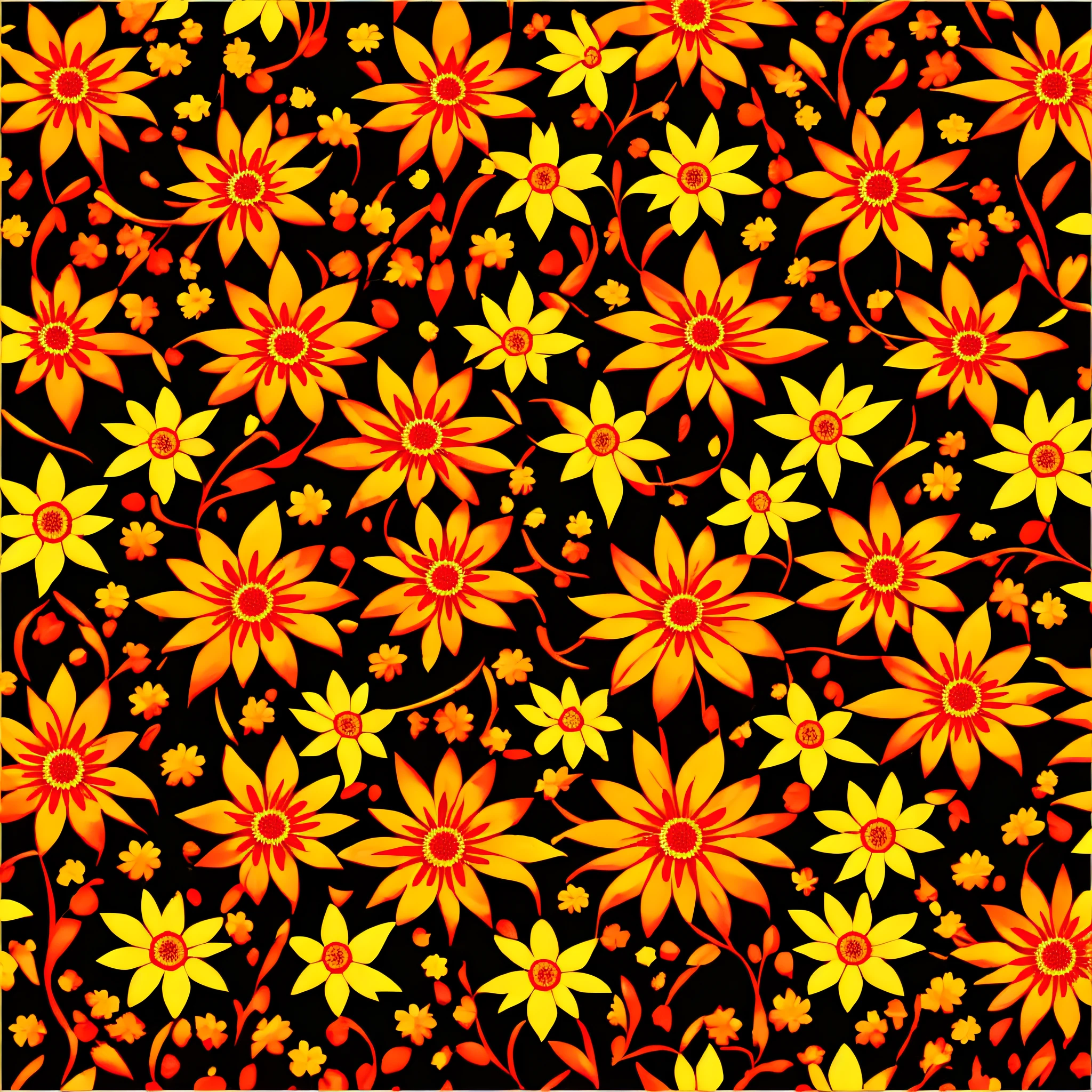 pattern, 2k, 2d, sunflower flowers, indian red color, white color, black color, neon yellow grenn colors, with white background --auto