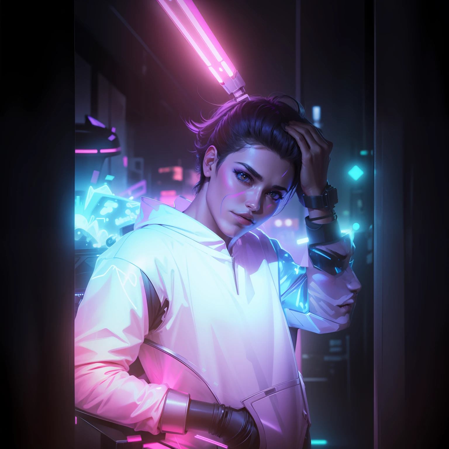 neon light background with helecoptor realistic face --auto