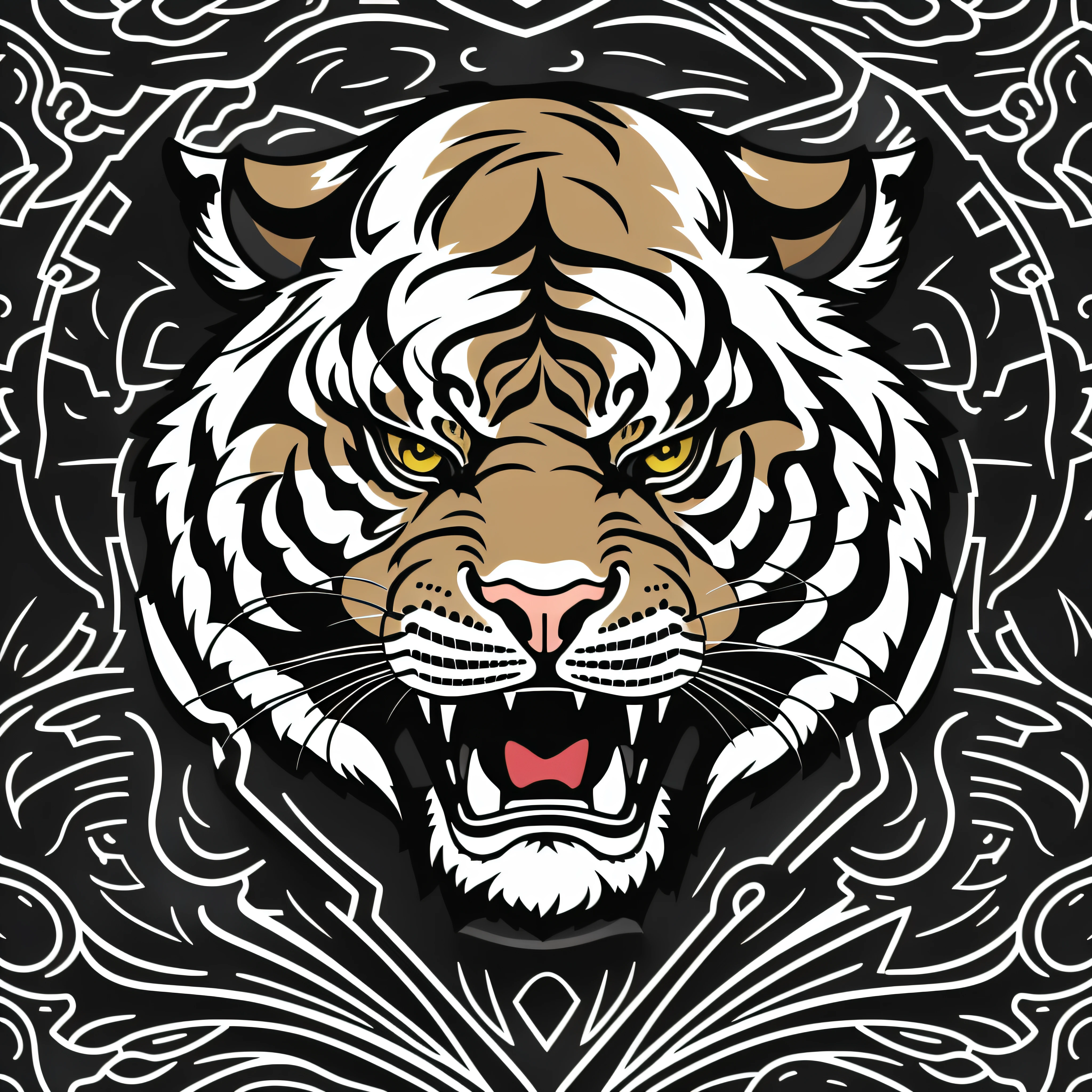 intricate, highly detailed, animate ((((sports logo)))), tiger, black outlines, white background