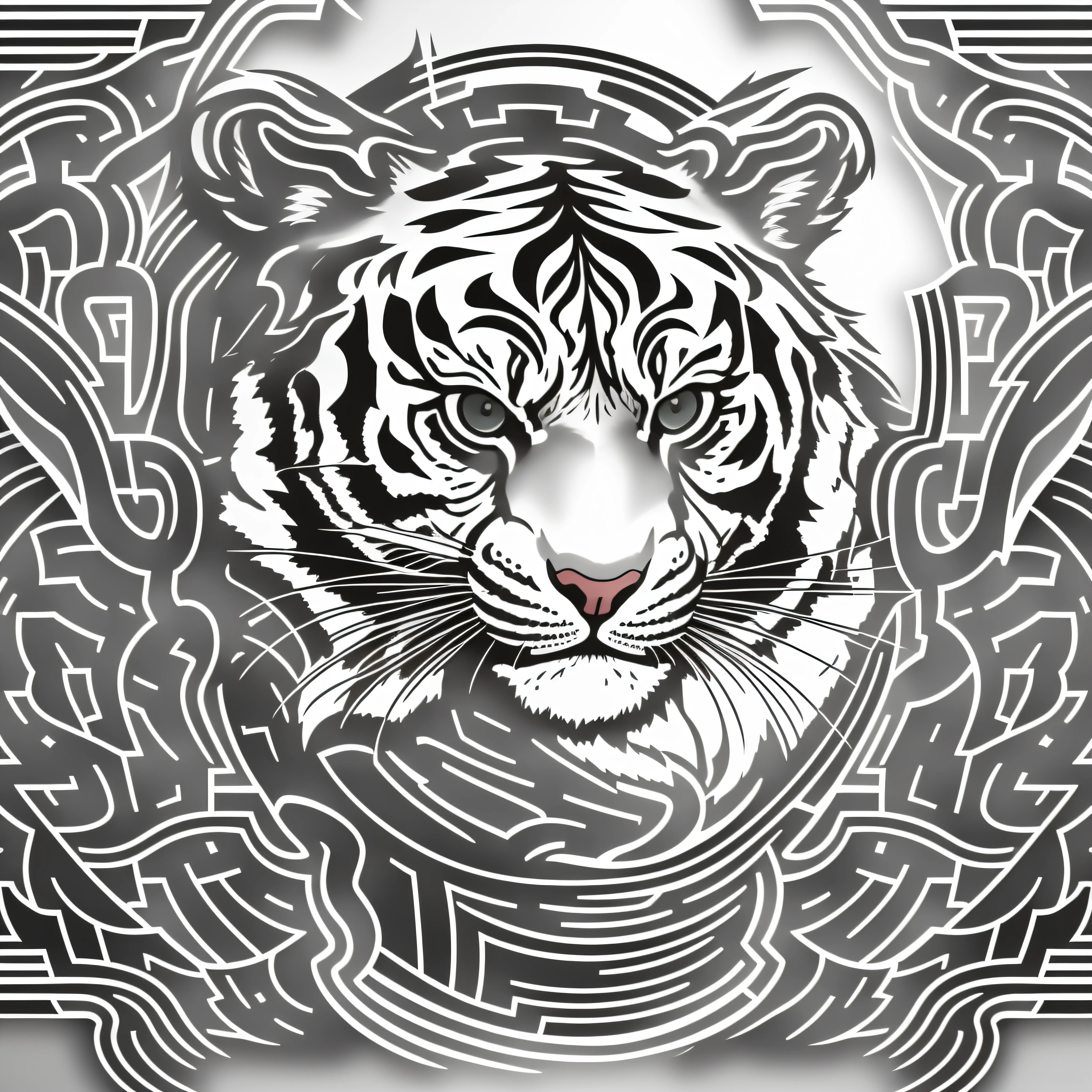 intricate, highly detailed, animate  ((((sports logo)))), tiger, black outlines, white background