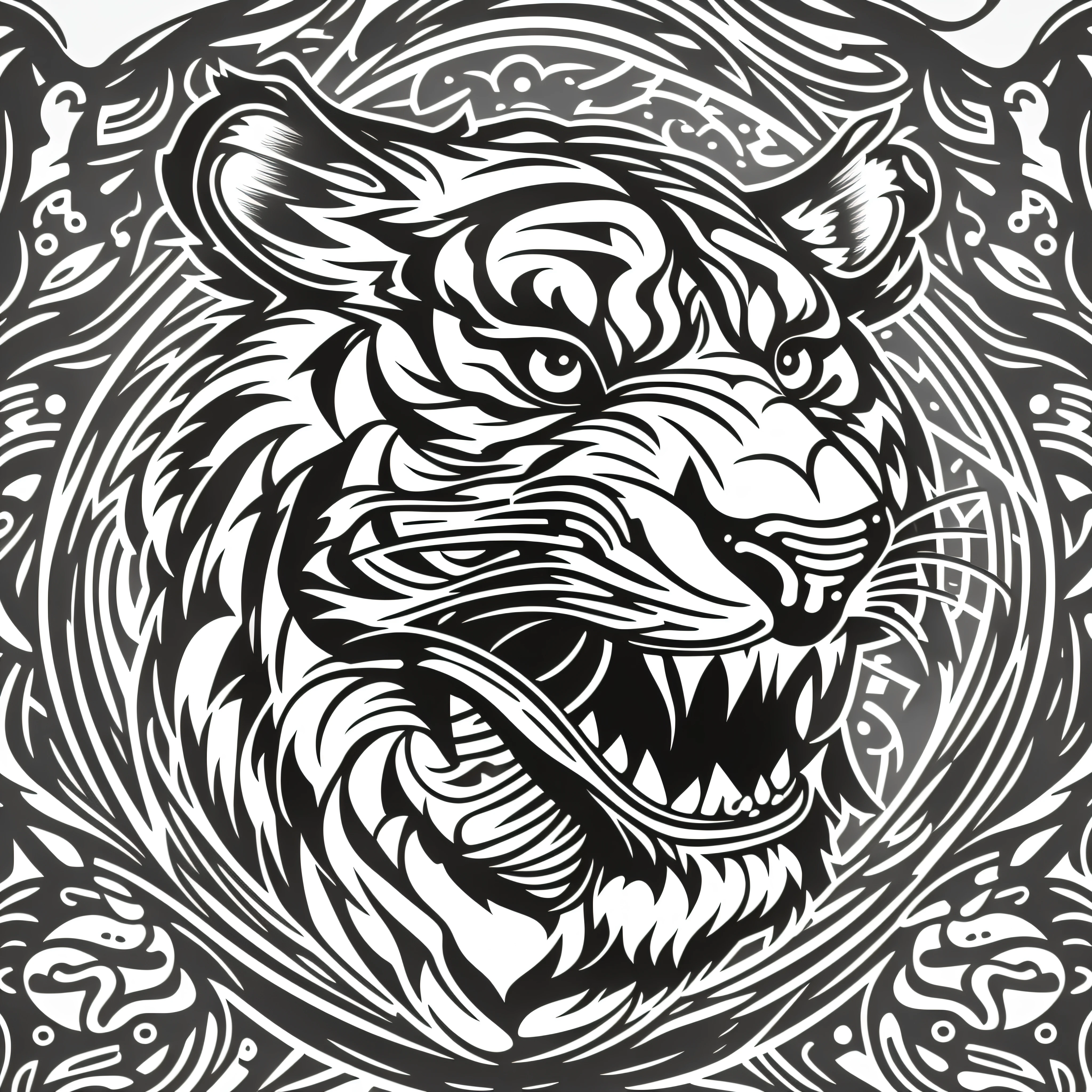 intricate, highly detailed, animate  ((((sports logo)))), tiger, black outlines, white background