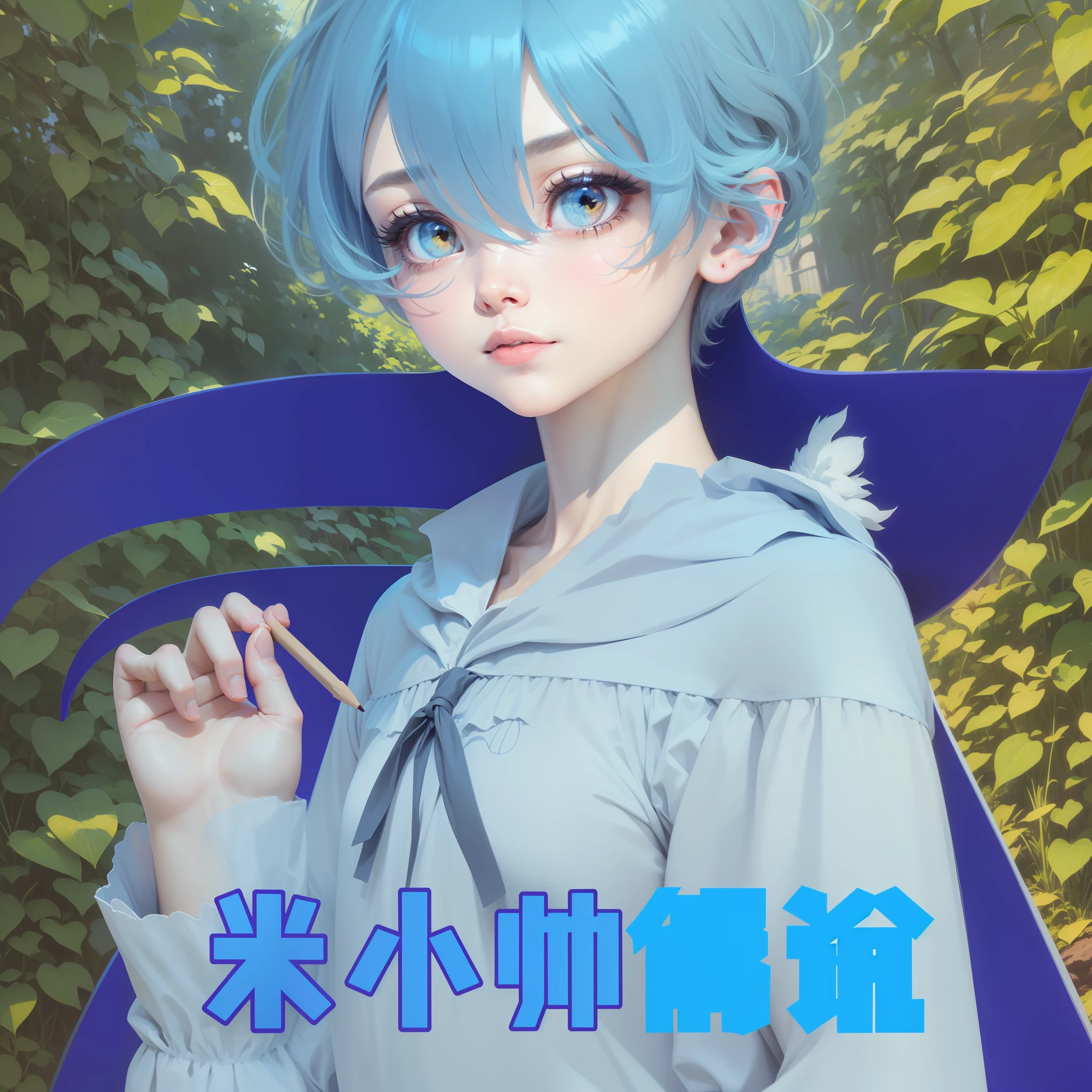 Draw a complete body,The color is blue,Extend the background,Fonts can be erased