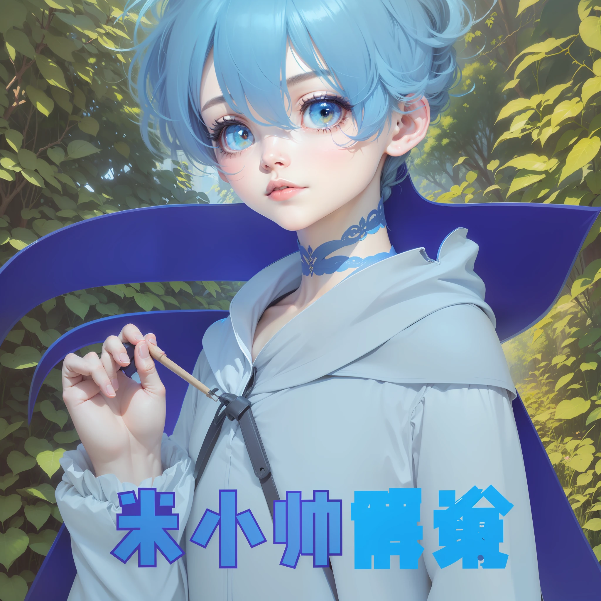 Draw a complete body,The color is blue,Extend the background,Fonts can be erased