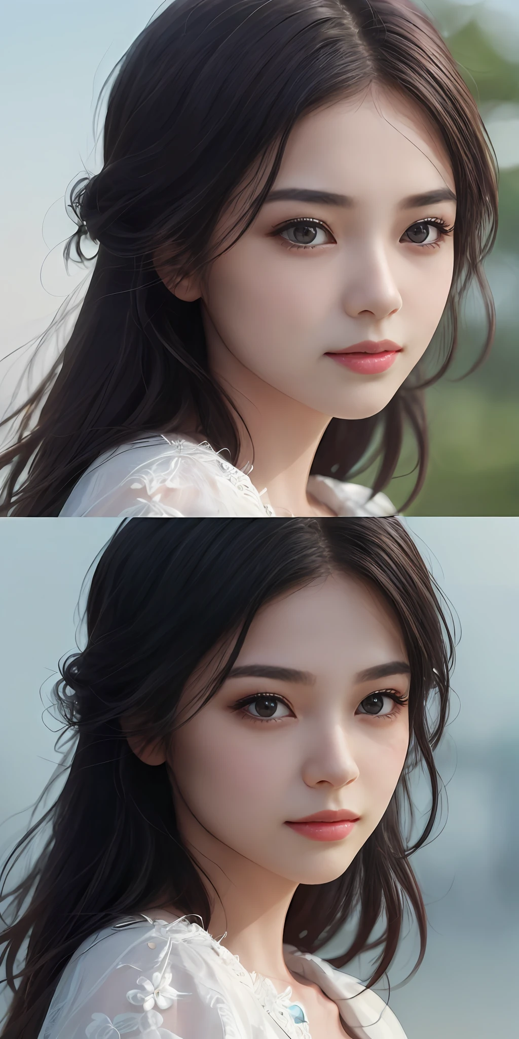 (1girl in:1.3), 独奏, (((extra detailed face)))), ((extremely detailed eye and face)))), beautiful finely detailed eyes, ultra-detailliert, Beautiful and beautiful, Beautiful fece, masterpiece, top-quality, Original, masterpiece, ultra fine photos, top-quality, 超A high resolution, Realistic realism, sunlights, Amazing beauty, Dynamic Poses, delicated face,, (from the front side)、A detailed face、highlydetailed skin、realistic skin detail、Visible Pore、Clear focus、Volumetric fog、8K UHD、Digital SLR、hightquality、film grains、fair white skin、Black eyes、 Dark hair、