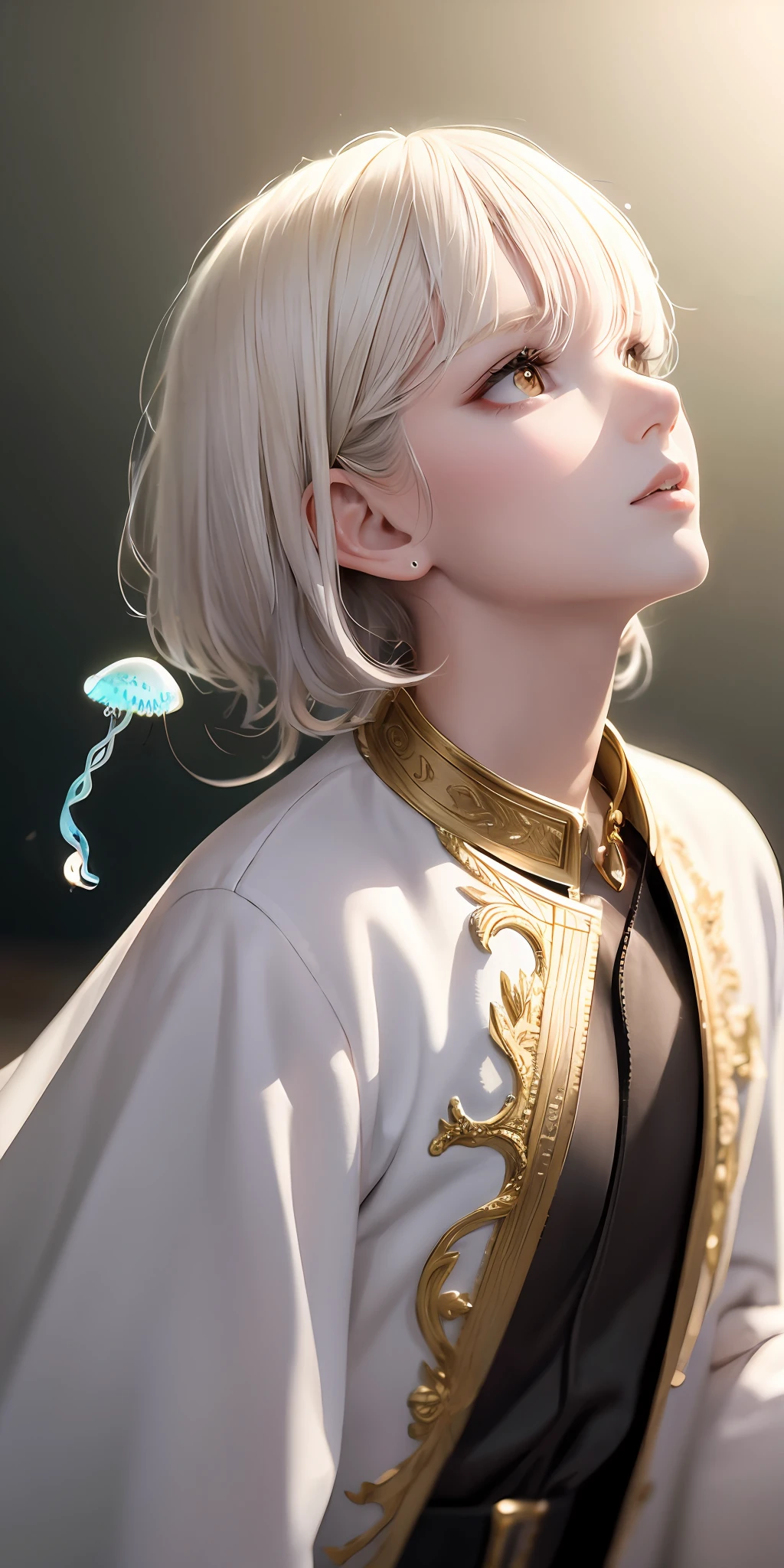 short detailed hair,whaite hair,Texture,Jellyfish head
