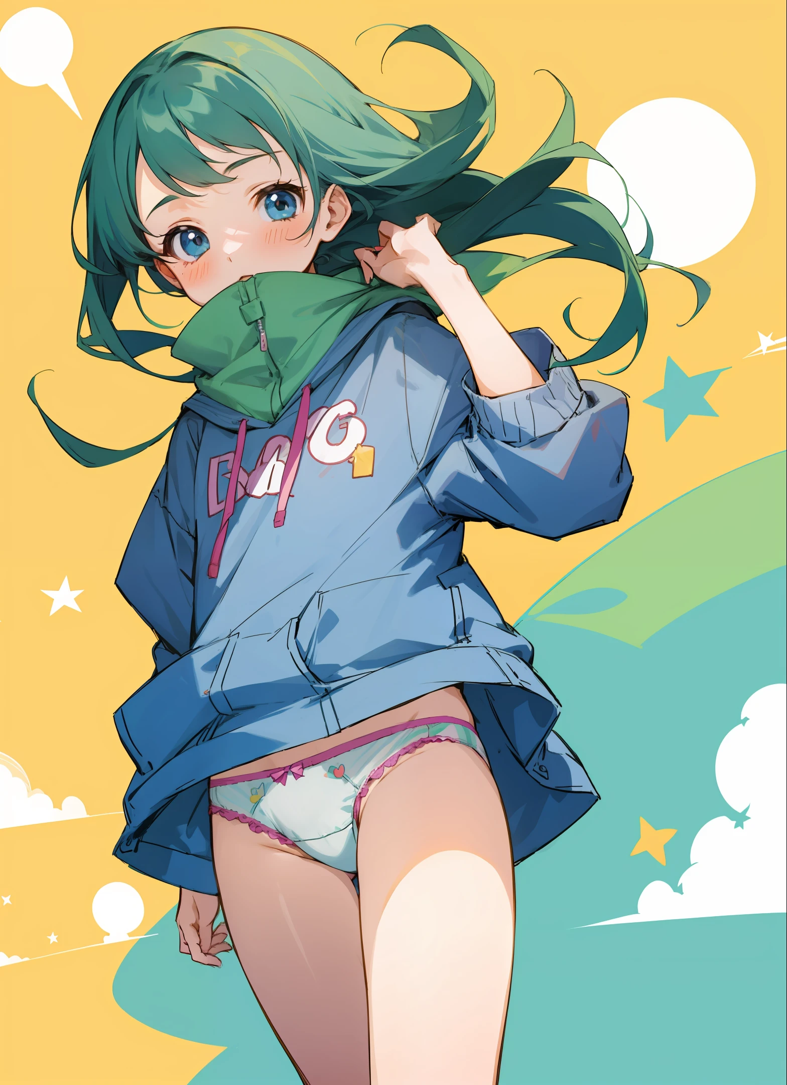 Underwear　girl with　animesque　childish