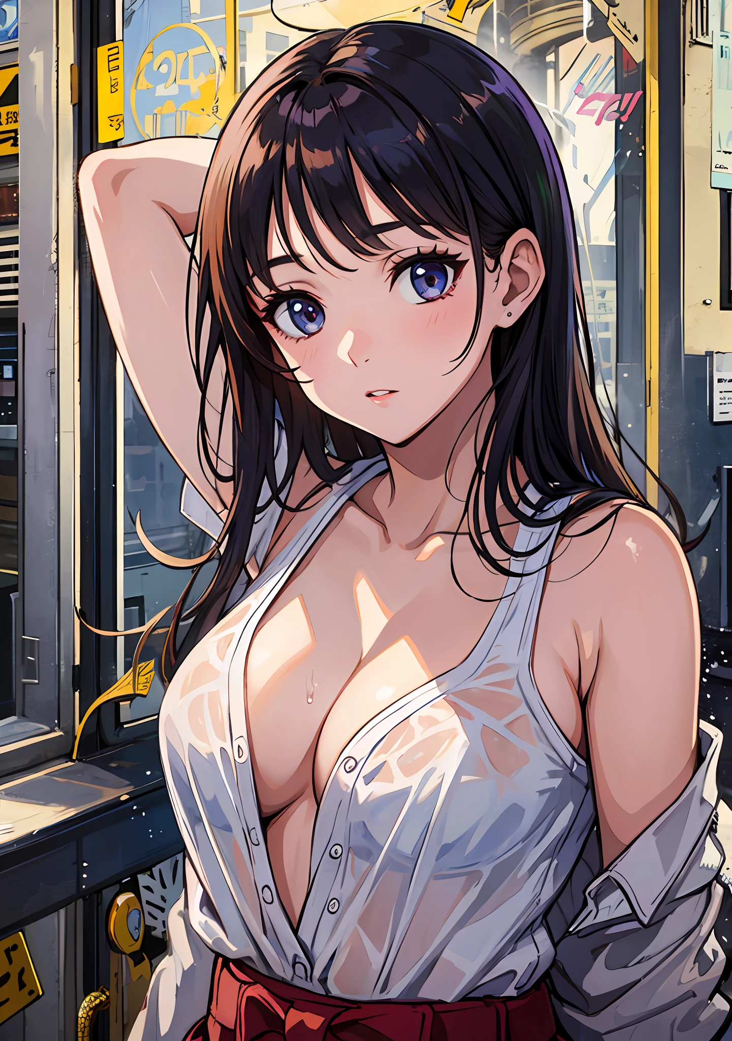 (Masterpiece, Top quality), 1 girl, Shy, Show off, cleavage, Transparency,The inner inner is soaked