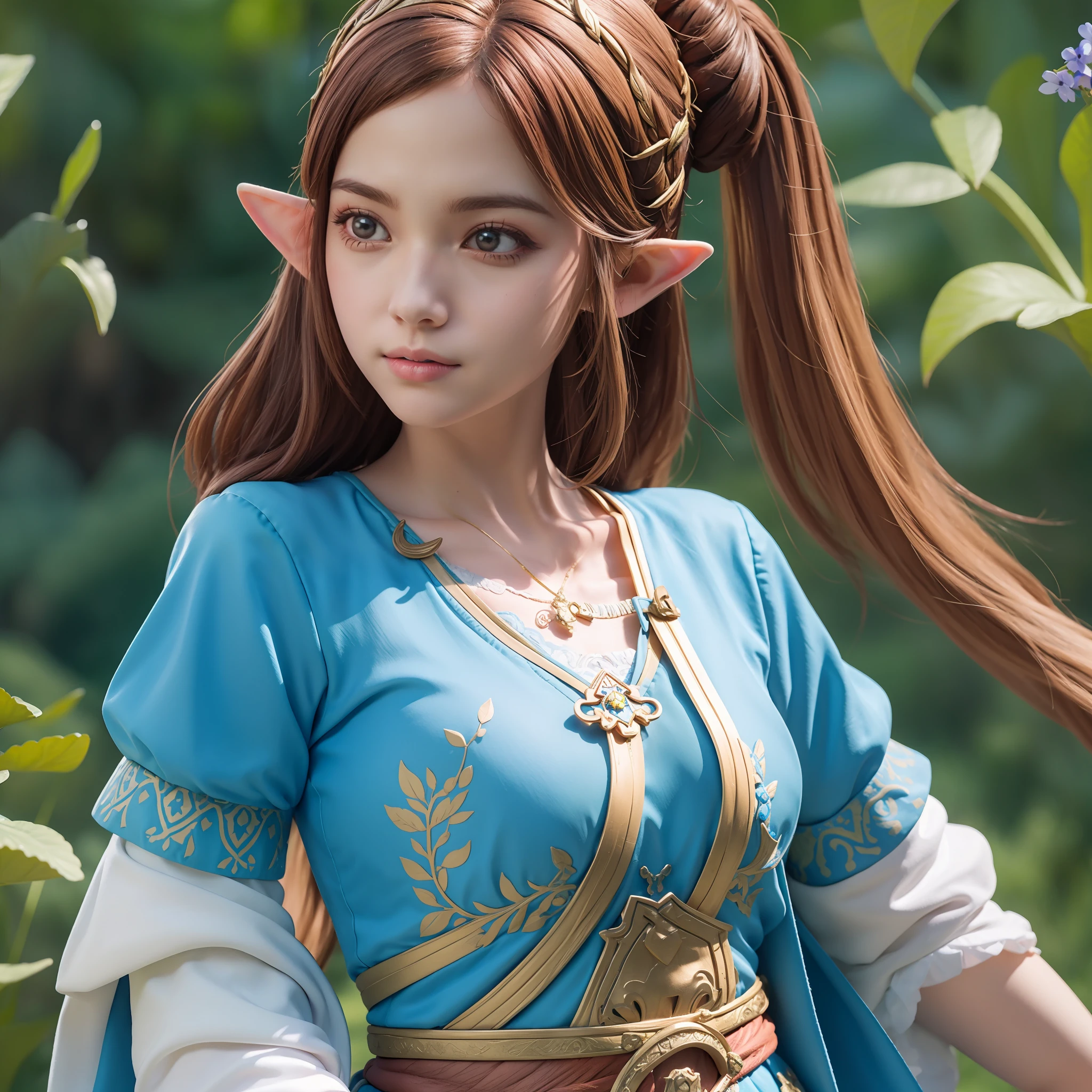 masterpiece, best quality, absurd res, maximum detail, intricate detail, extremely clear, (princess zelda, the legend of zelda: breath of the wild), (detailed background, hyrule castle),