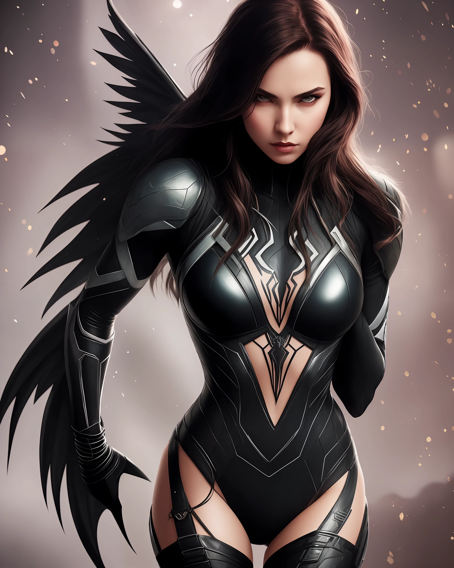 Spider - woman, fine art, symbiote, highly detailed spider - man, venom symbiote, detailed cinematic rendering, ultra photorealistic raytricing, Realistic painting with cinematic lighting,full bodyesbian:1.6,walking pose,Slow motion,(Rogue thieves:1.2)woman,Multi-layer stitching,(White silk cloak),(Intricate patterned cloth:1.2),(insane detailed,blossom flower:1.5),(top-quality,Alessandro Casagrande, greg rutkovsky, Sally Mann, concept-art, 4K), (simulating:1.2), (High- sharpness), (detailedpupils:1.1), (painting of a:1.1), (digitial painting:1.1), detailed face with, eyes and body, tmasterpiece, best qualtiy, (Highly detailed photo:1.1), 8K, Photorealsitic, (long curve hair, ecstasy:1.1), (Young woman:1.1), Jeremy Mann, sandra chevrier, Maciej Kuciara, sharpie, (perfect bodies:1.1), realisticlying, True shadows, 3D,(European castle background:1.2),(Michelangelo),angel of death,Innocent,The eye,diadems,Angel wings,Blackn clothes,full bodyesbian,Behind the arm,Skysky,The halo,postapocalypse,Detailed armor,The abdomen is open,,Meizu tattoo on the abdomen,fishnet stockings,Back wings ,