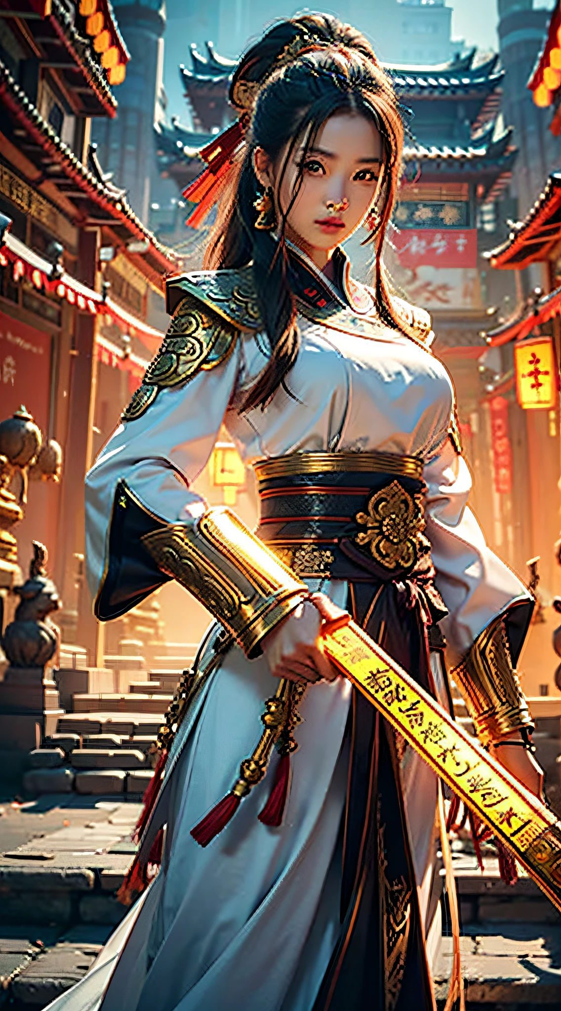 best qualtiy,tmasterpiece,超高分辨率,(realisticlying:1.4),xiuxian,arma,Detal Face,
1girll,独奏,arma,,Magic Array,xiuxian,Bigchest,a beauty girl,full bodyesbian,east asian architecture,jacket,buliding,