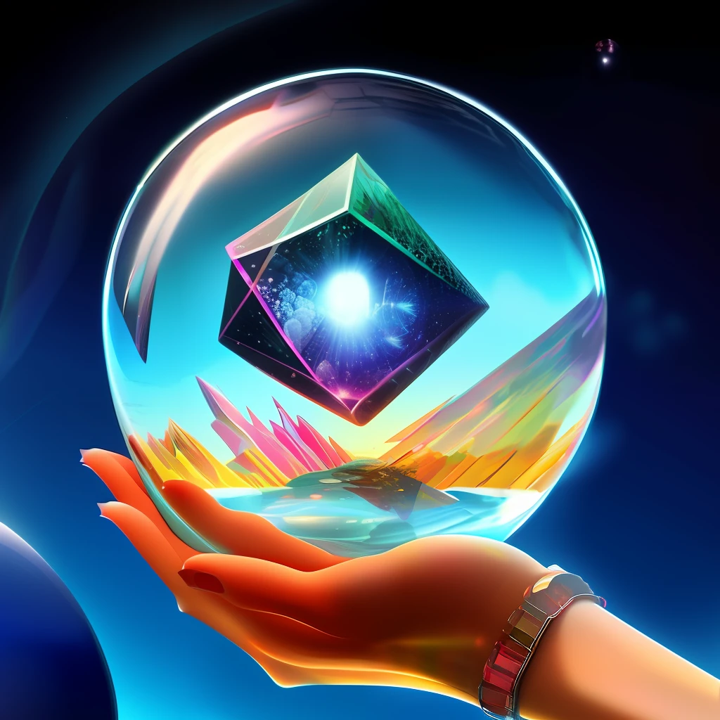 The girl holds a crystal ball