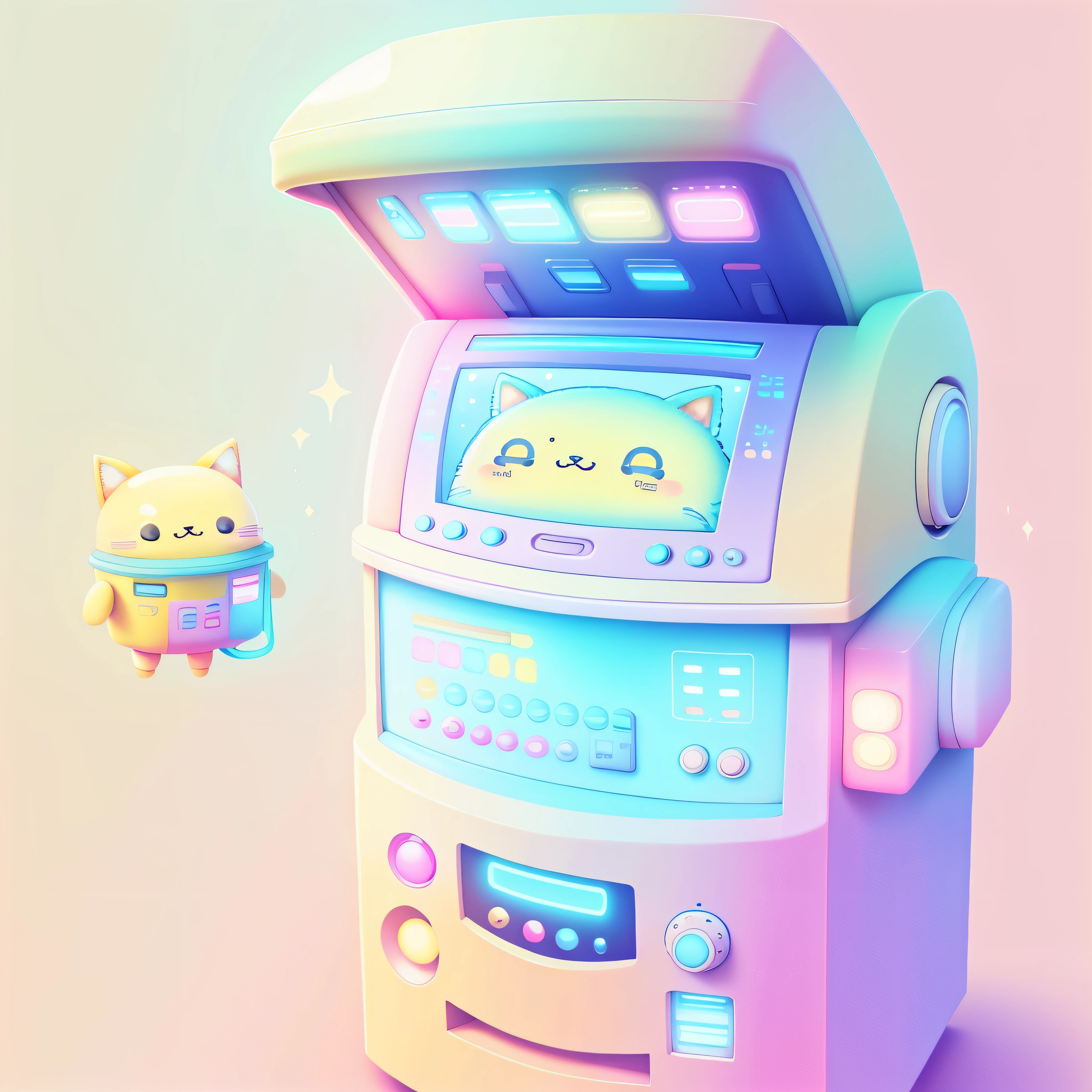 Kawaii Tech,pastel color, kawaii, Cute colors ,scifi,
vending machine, trash can