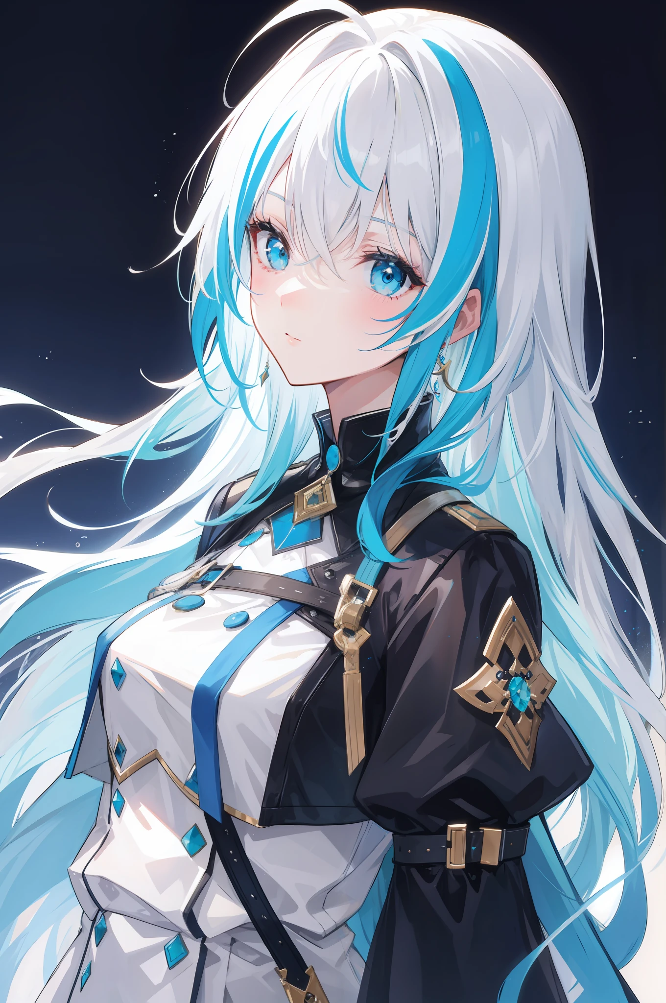 White hair， Blue hair， O cabelo multicolorido， long whitr hair，a matural female，
