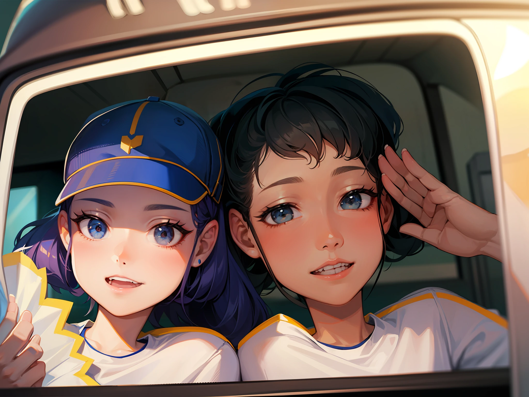 a young man and a woman,On the left is a girl with a hat,On the right is a handsome boy