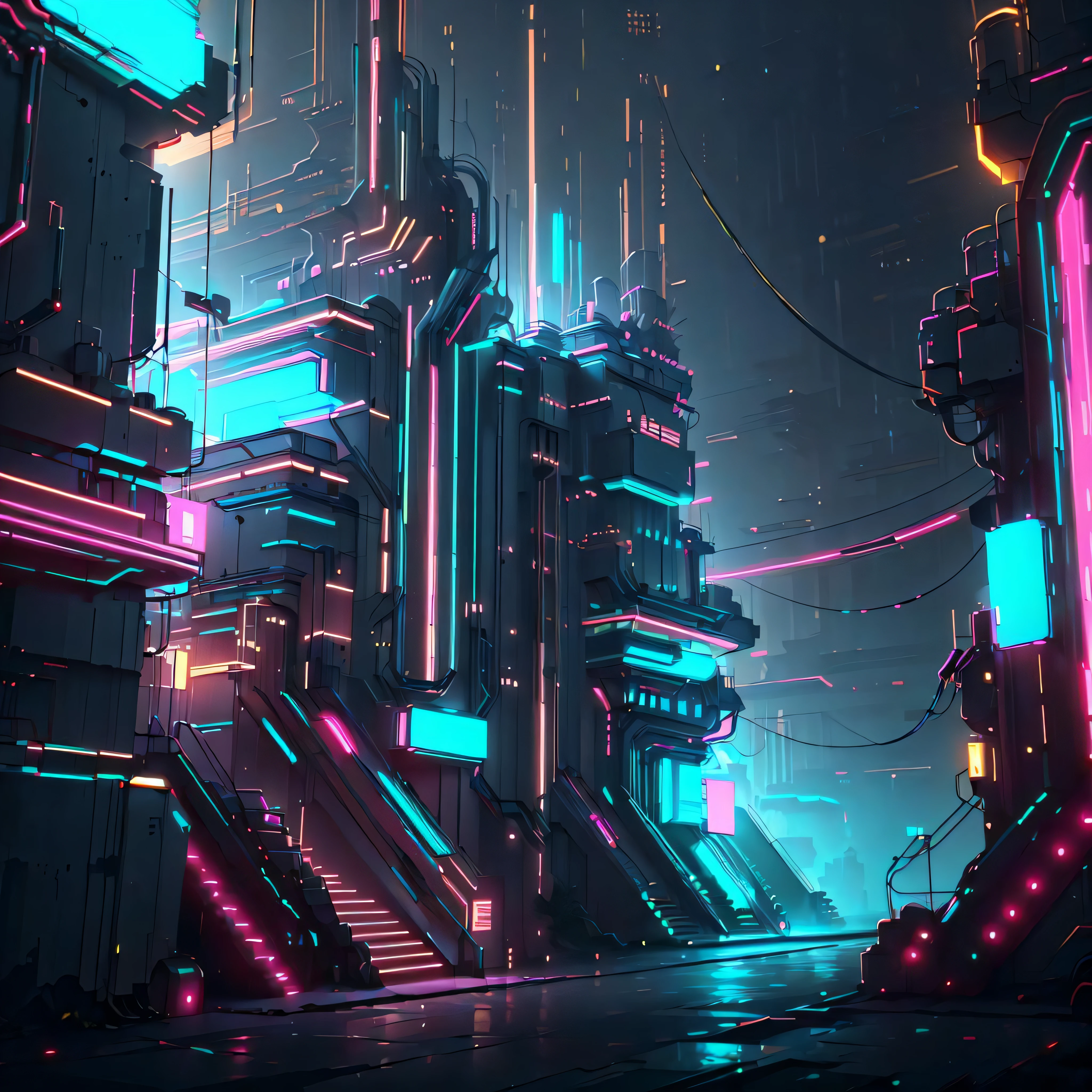 CyberPunkAI ( | neon } factory , detailed background