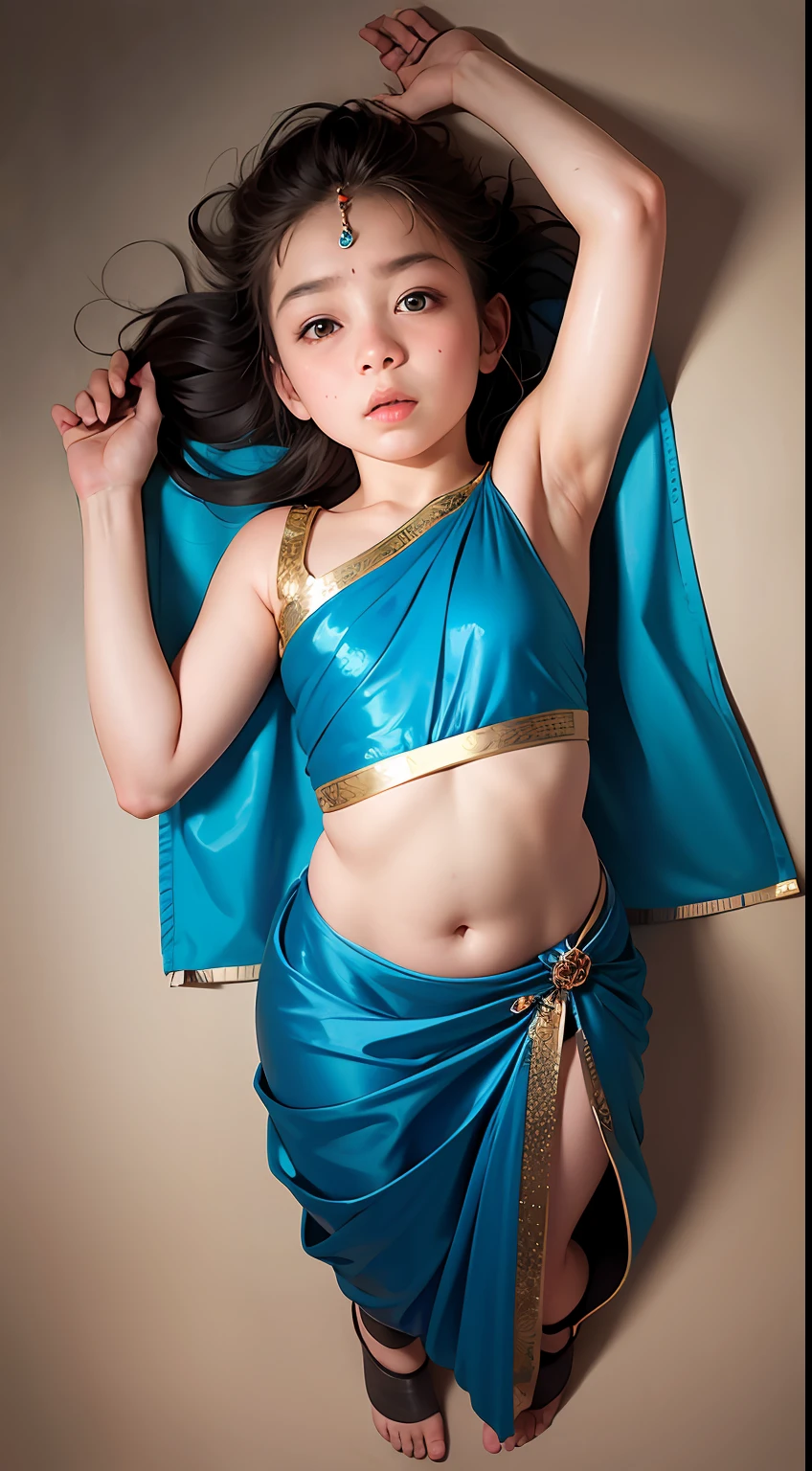 perfect face (chubby:1.2), (), in saree wlop perfect full HDR body exposed midriff highleg (armpits:1)(shot from above:1.7) (standing:1.8)