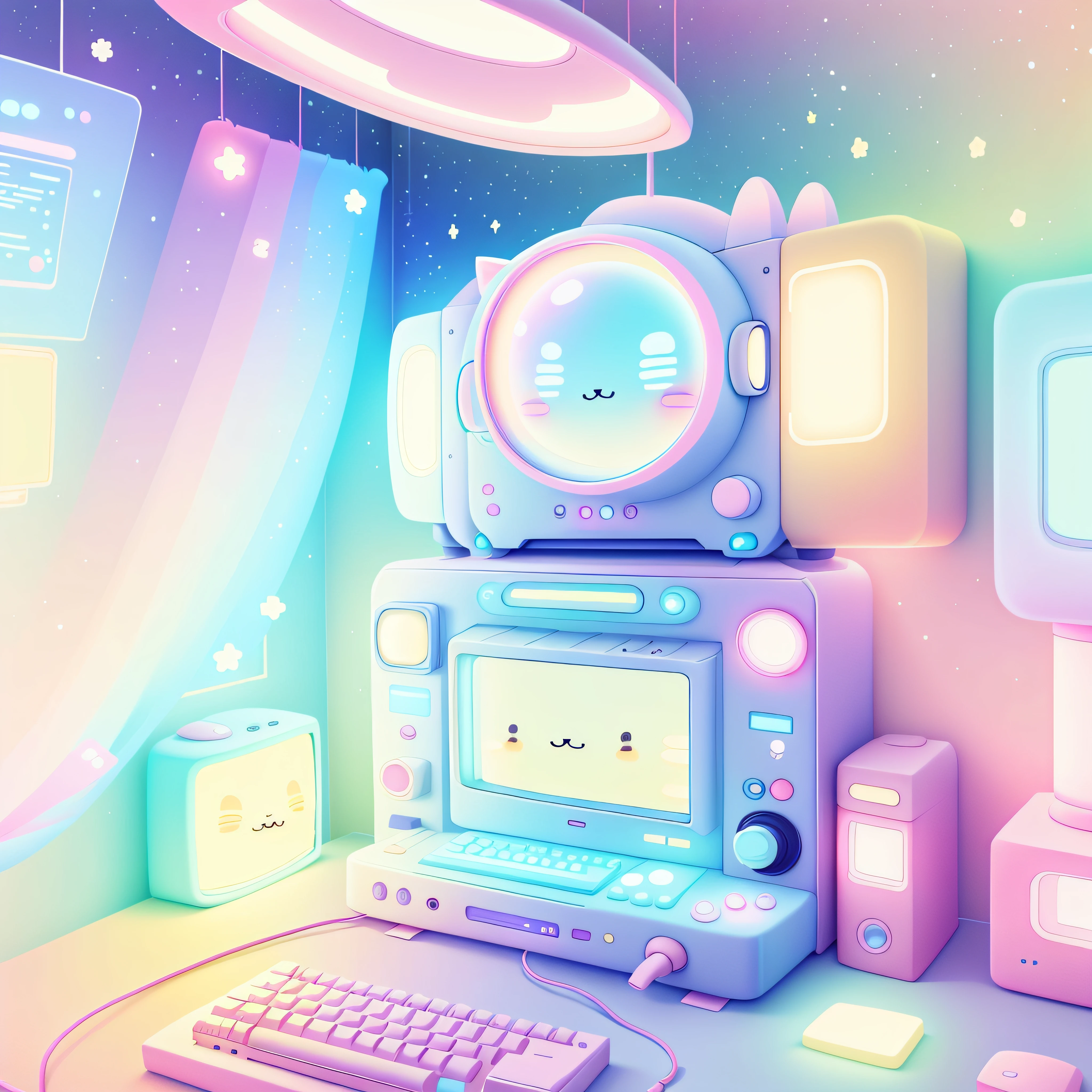 Kawaii Tech,pastel color, kawaii,  Cute colors ,scifi,  
bedroom