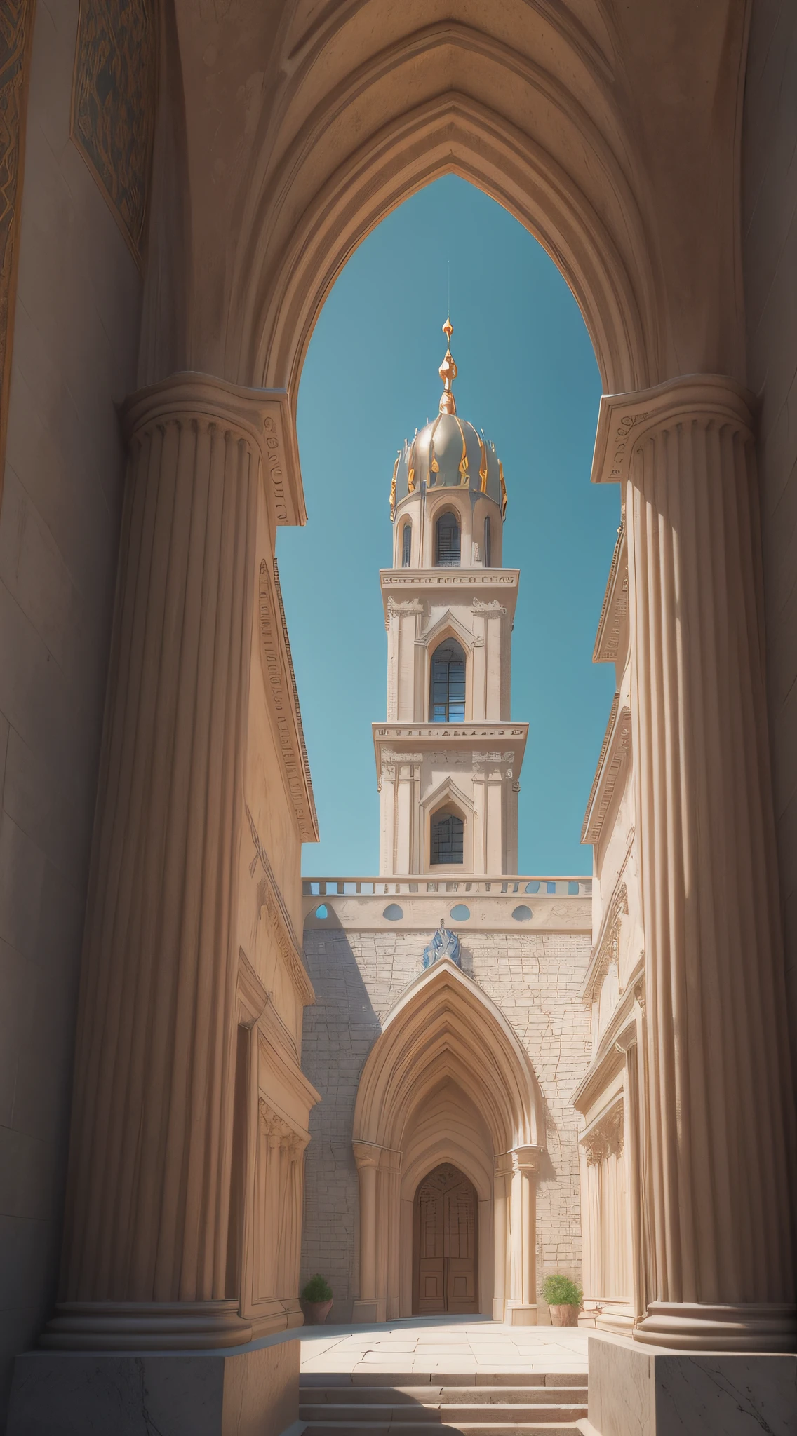 Cinematic, photo, a medium shot of a beautiful elven byzantine gothic tower in a medieval city designed by Alan Lee, grey granite, slender, dome, filigree, elegant elaborate complex architecture, medieval architecture, medieval design, photographed with Canon EOS 5D Mark IV, monument, sense of wonder, extremely detailed, realistic textures, artistic