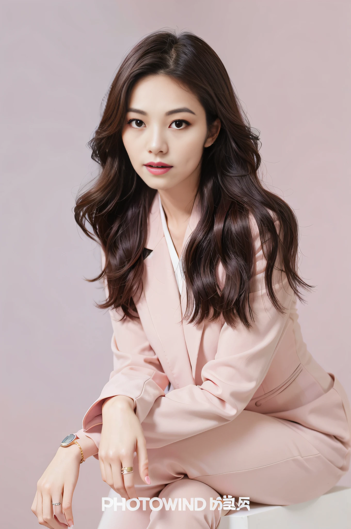 A woman in a pink suit sits on a white chair, bae suzy, Shin Jinying, lee ji eun, Lee Ji-eun, korean artist, jaeyeon nam, portrait of female korean idol, ji-min, Beautiful young Korean woman, Gorgeous young Korean woman, female actress from korea, cute korean actress, korean women's fashion model, hwang se - on