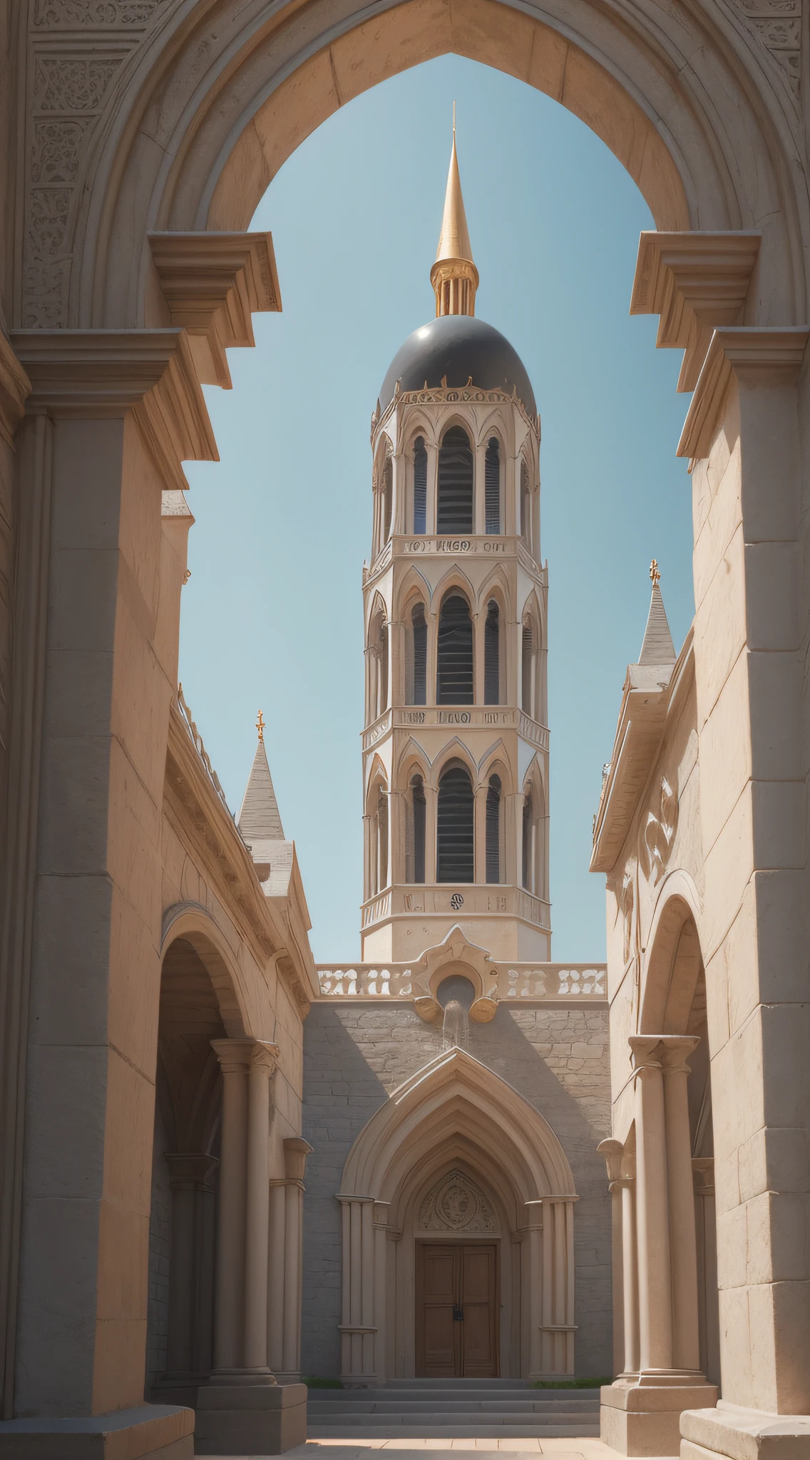 Cinematic, photo, a medium shot of a beautiful elven byzantine gothic tower in a medieval city designed by Alan Lee, grey granite, slender, dome, filigree, elegant elaborate complex architecture, medieval architecture, medieval design, photographed with Canon EOS 5D Mark IV, monument, sense of wonder, extremely detailed, realistic textures, artistic