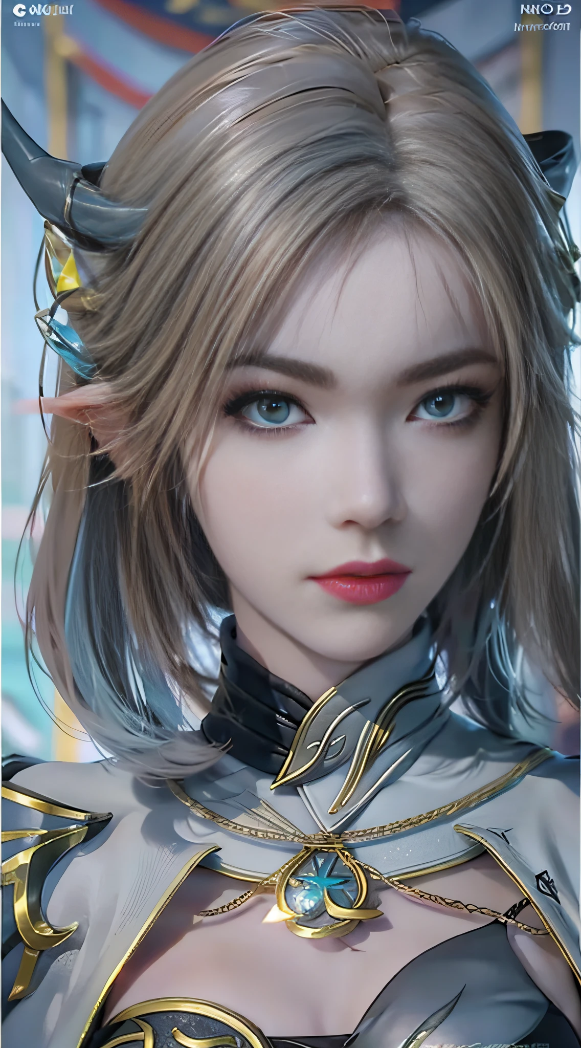 (Highest image quality),(A masterpiece),(Super meticulous),(Eye detail description:1.0),(lens flare glow:1.0),(filmposter:1.0),(Tarot border:1.0),The portrait is centered，（closeup cleavage：1.0），（negative space：0.8），（negative space：1.6），（独奏），（Floating color mesh：1.0），（Many colored spikes：1.0），（Floating water droplets：1.0） ,(Water magic:1.0),(Mottled sunlight,llight rays,Caustics:1.2),(irridescent:1.0),(Beautiful detail halo:1.0),(Lean back:1.2),(Grim expression:1.0),(Little big breasts柄:1.0),(Open-mouthed:1.0),(eyeslashes),Close one eye,(Pale blue hair:1.4),(long whitr hair:1.0),(facing to audience:1.3),(tilt of the head:1.0),(Dynamic pose:1.1),(Asymmetrical hair:1.2),(orange colors,(rcasual,leisure wear),(Cascading skirt),(Gray eye:1.4),slanted bangs,High double ponytail,Drill hair,Long coat,(Flowing cloak: 1.0),,(abstract backgrounds:1.4),(:1.1),(jumpping:1.1),(marron marron:1.1),(full bodyesbian:1.25),pondering,Squinted pupils,++,ganyu, cropped shoulders, onesie, (whitegloves:1.3), Black and red double horns, sleepy