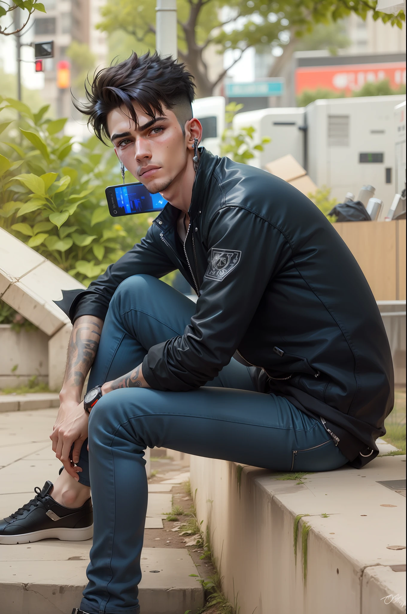 Background change cyberpunk handsome boy ultra realistic face