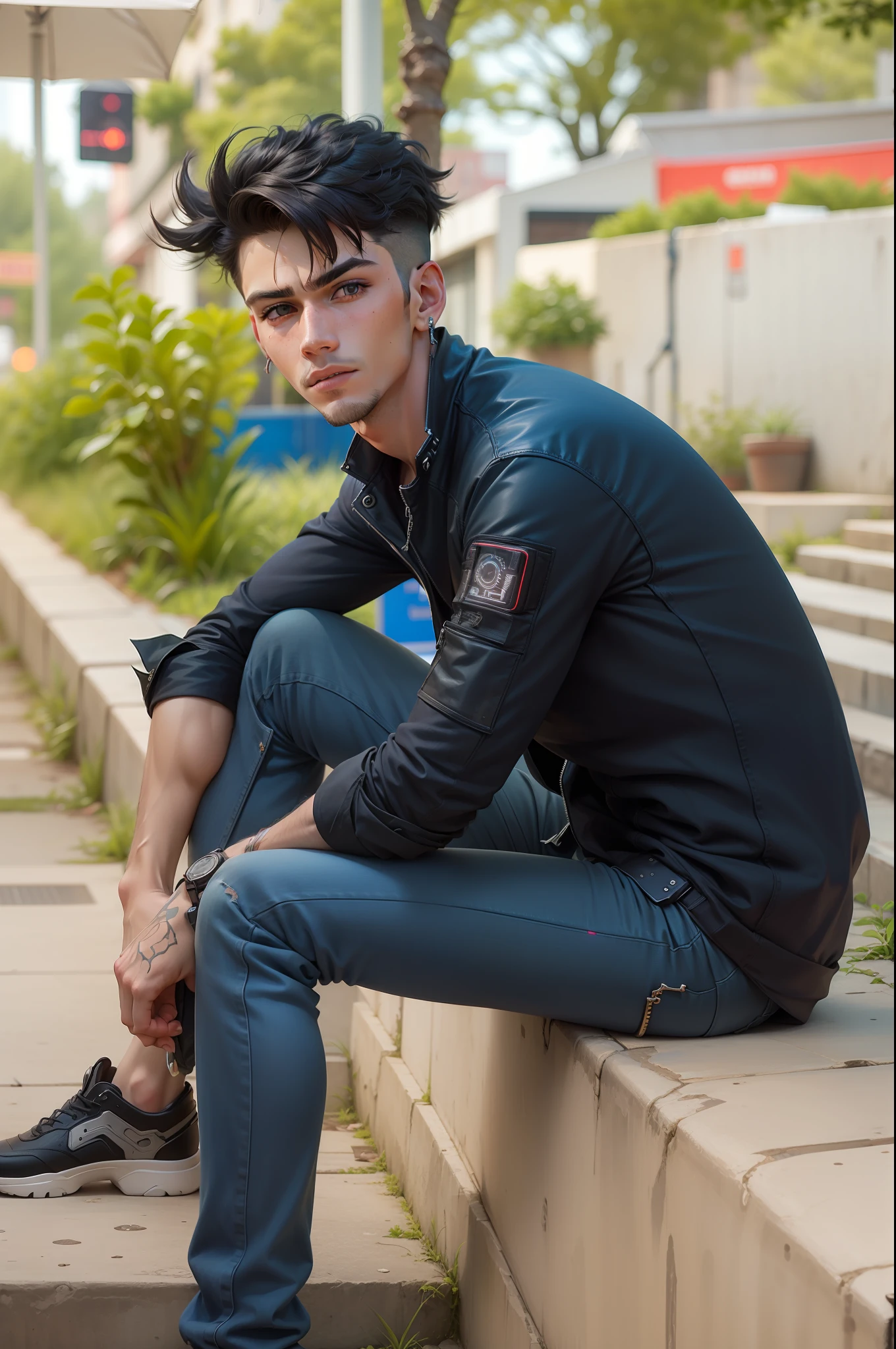 Background change cyberpunk handsome boy ultra realistic face